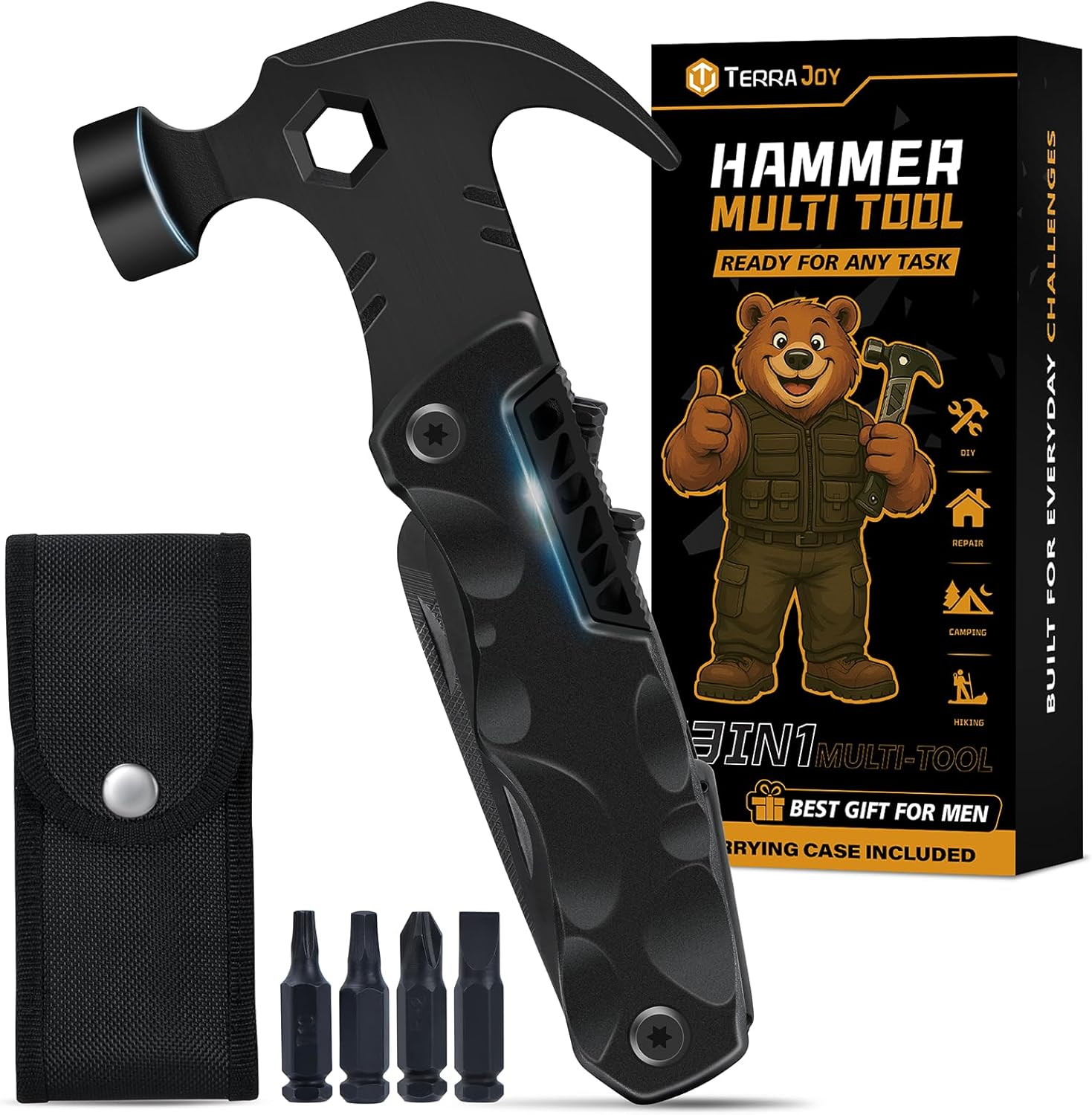 13-In-1 Multitool Gifts for Men - Cool Unique Gadgets Gifts Stocking Stuffers for Men Him Dad Husband - Camping Accessories for Outdoor, DIY, Repair, Gardening (Gray Hammer) image number 2