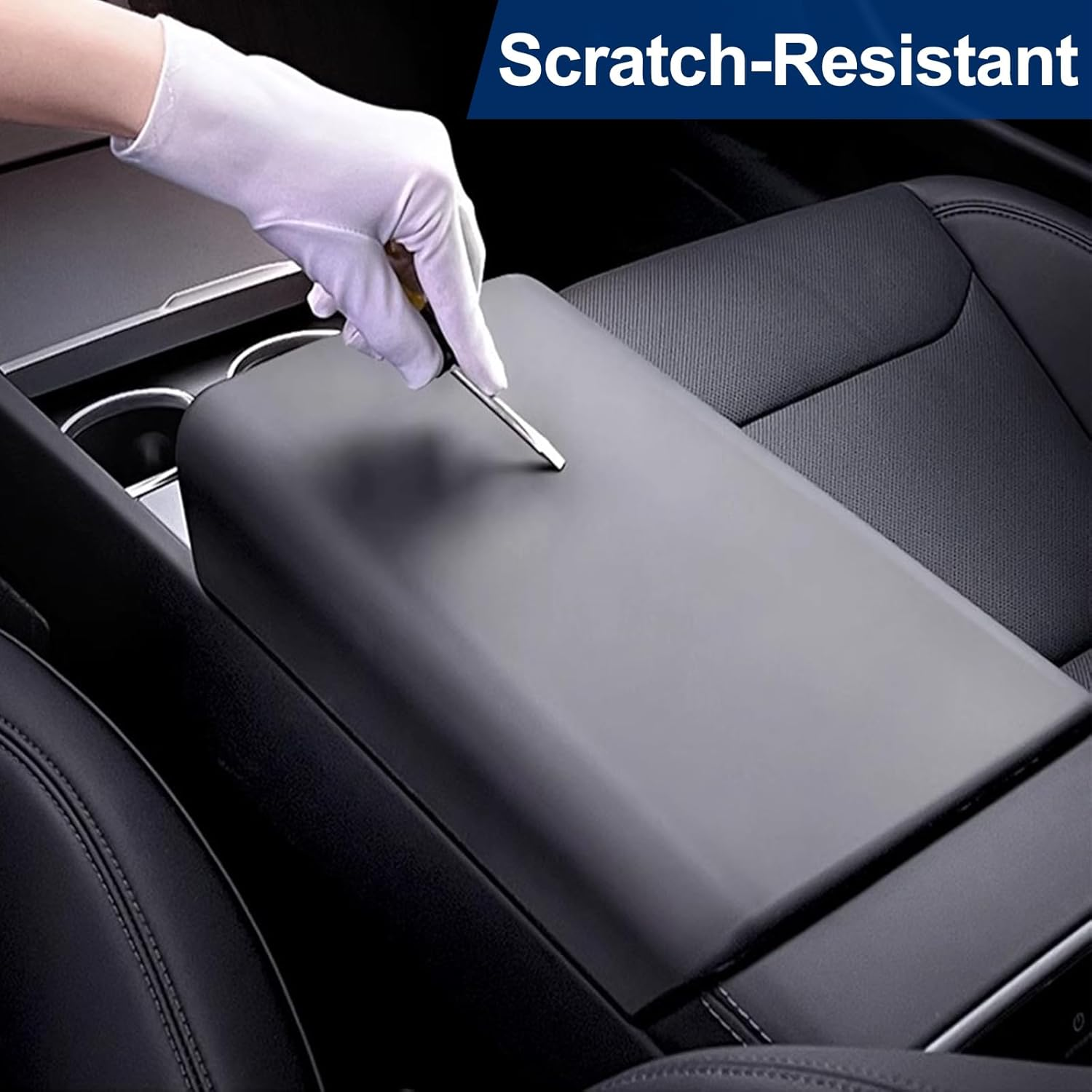 Car Armrest Box Cover for Tesla Model 3 Model Y 2016-2024 Central Control TPE Armrest Anti-Scratch Protector Decoration Tesla Interior Car Accessories (Black)