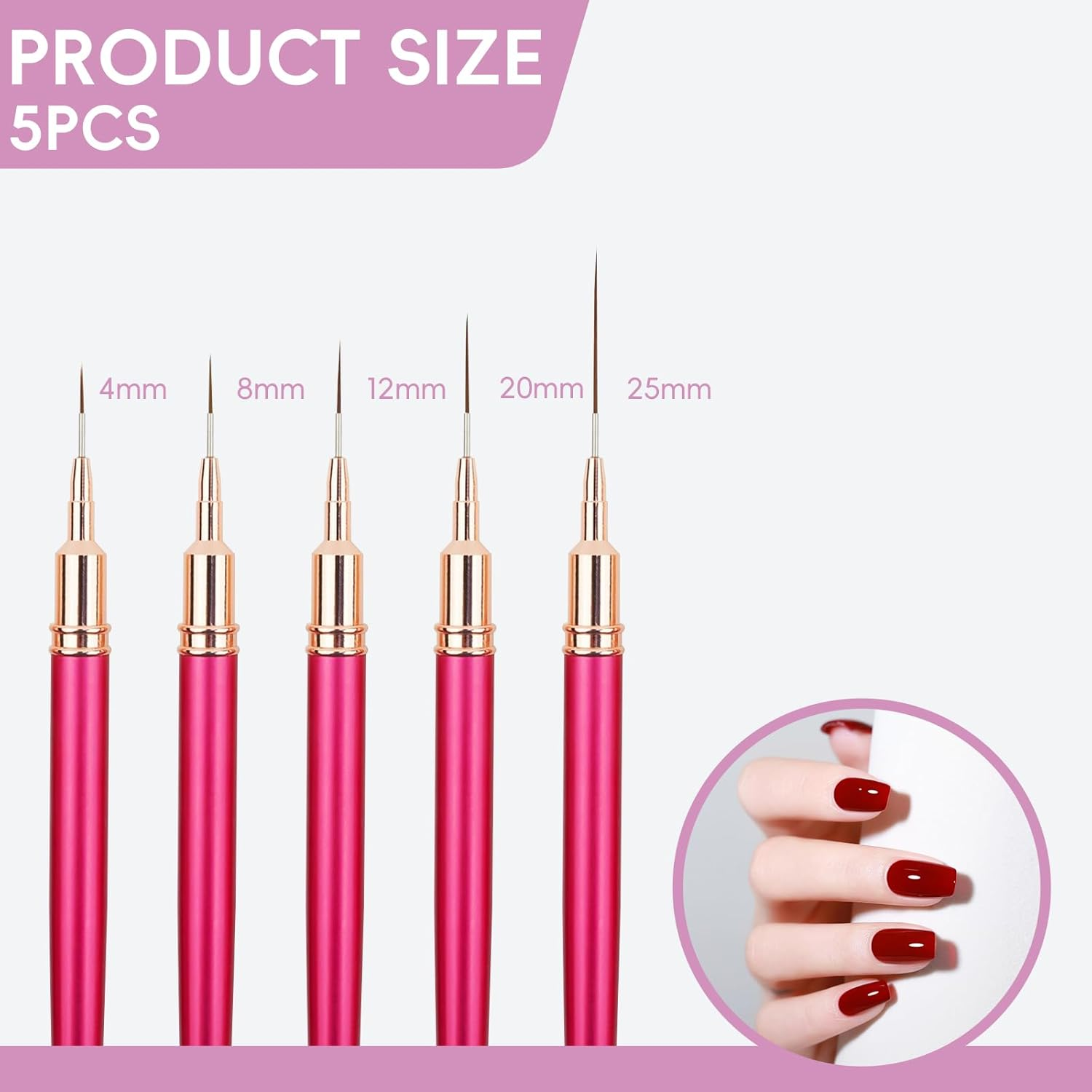 Fine Line Nail Art Brushes for Gel Nails,Nail Art Liner Brushes Set,French Tip Brush Liner Tool Fornail Accessories,Thin Details Fingernails Long Short Line Painting Dotting Fine Drawing Tool,5 Size image number 5