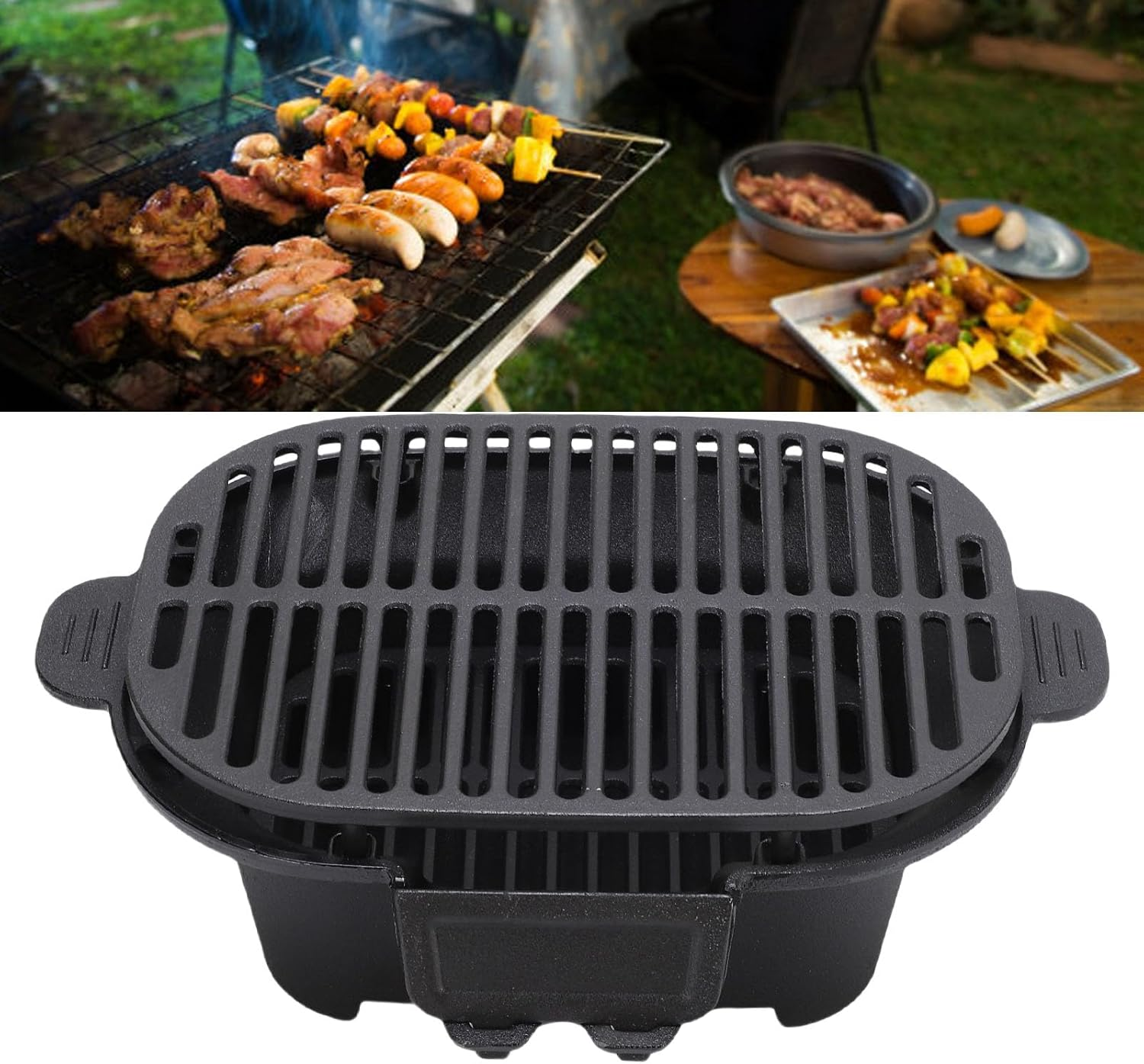 Fdit Portable Cast Iron Hibachi Grill, Japanese Style Tabletop Charcoal BBQ Grill for Outdoor Camping Backyard image number 3