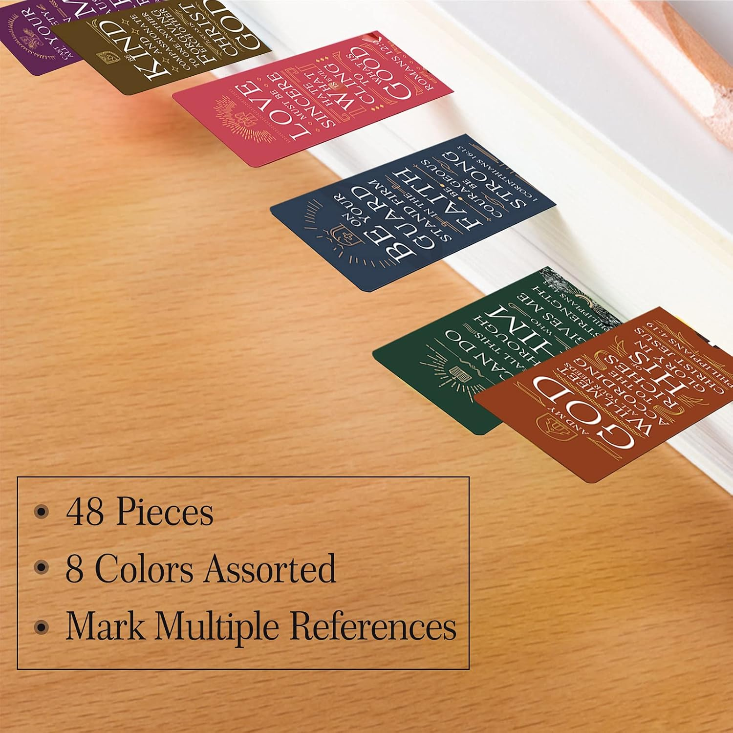 ANZON MORIES 48 Pieces Christian Scripture Bookmarks with Bible Verse Quotes & Storage Box, Inspirational Book Mark Religious Marker Christian Art Gift Bookmark for Reading Lover, Men, Women, Kids
