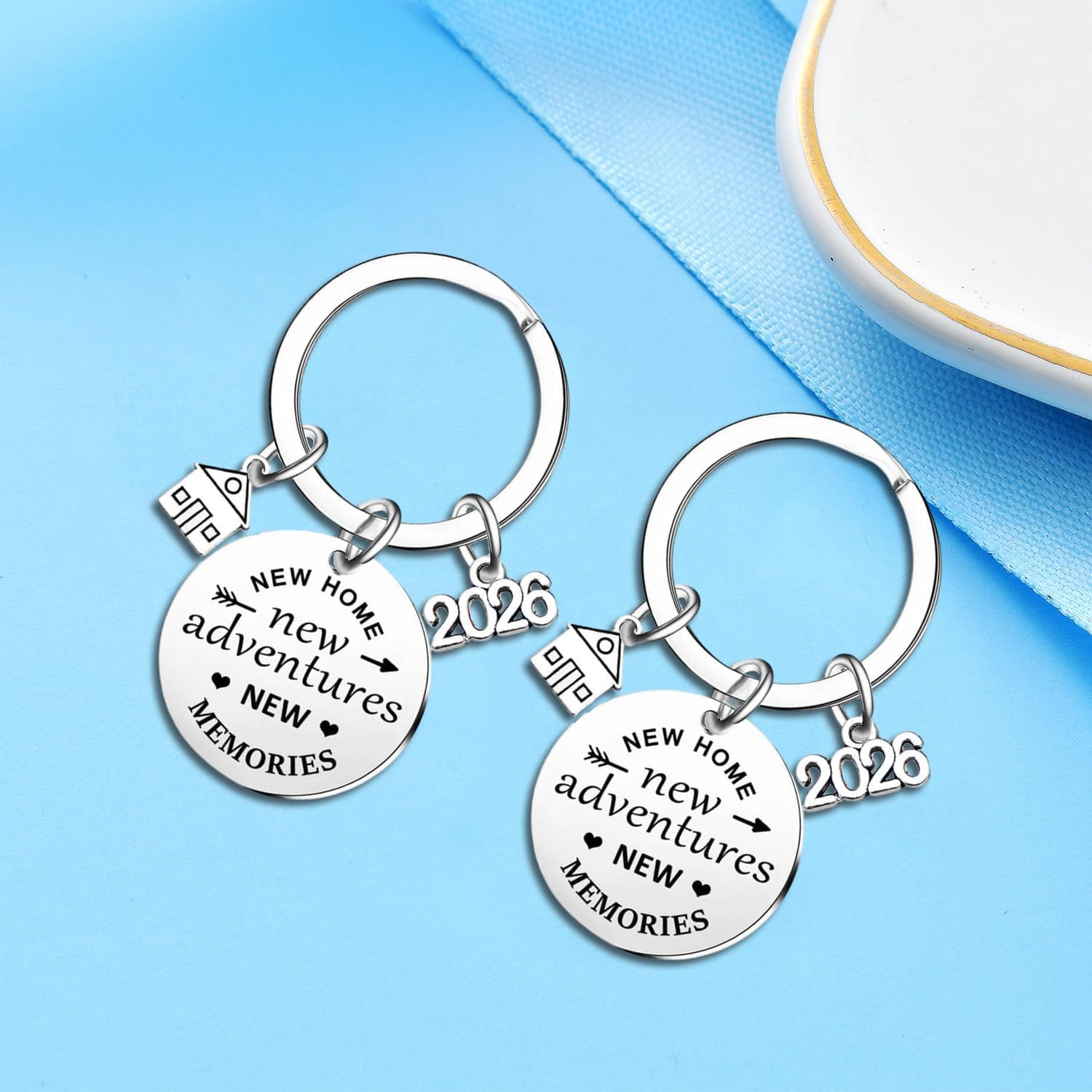 2Pcs New Home Keychain 2022 New Adventures Keyrings Housewarming Gifts for New Homeowner House Keyring image number 2