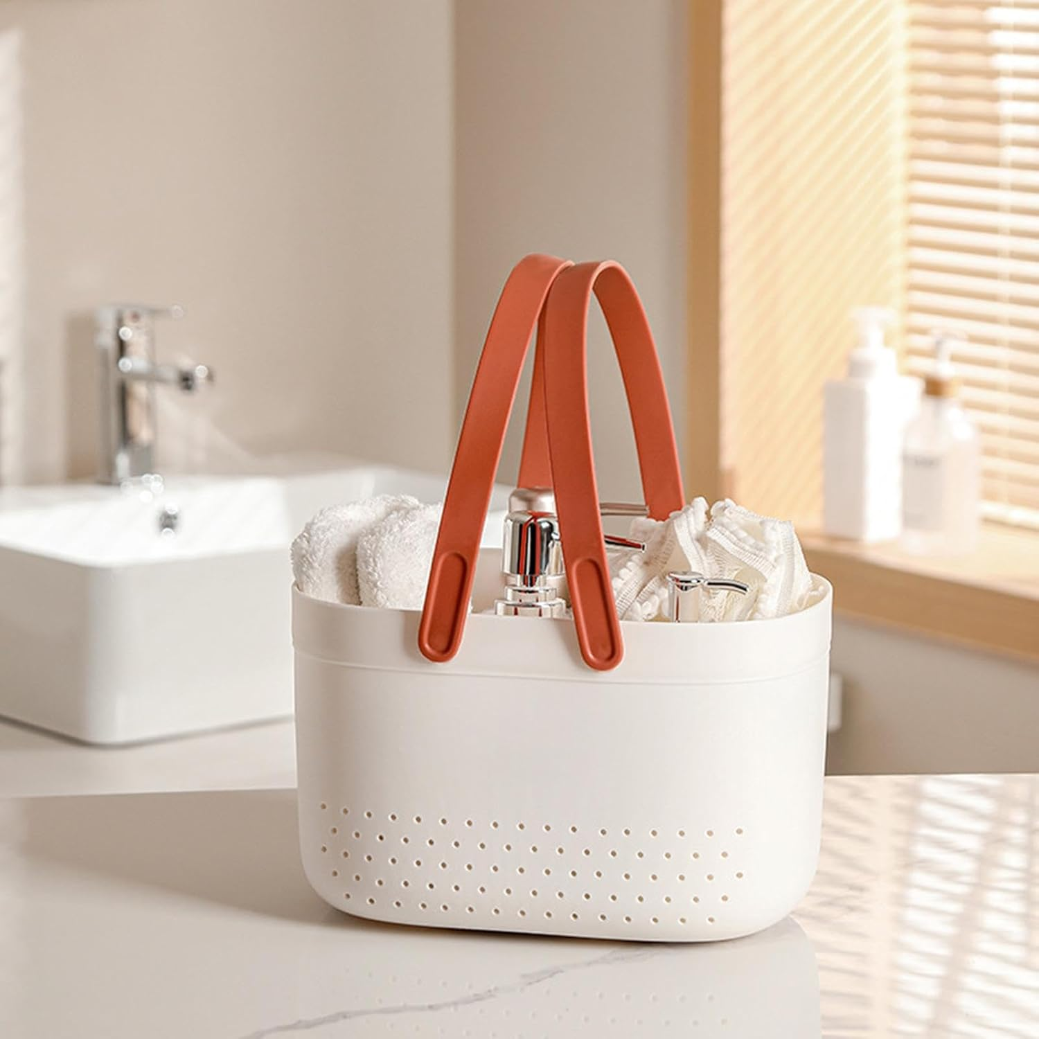 Toiletry Basket for Bathroom, Drainage Box for Shower, Bath Storage Baskets, Shower Bin Organizer for Bathroom Kitchen, Drainage Shower Organizer image number 2