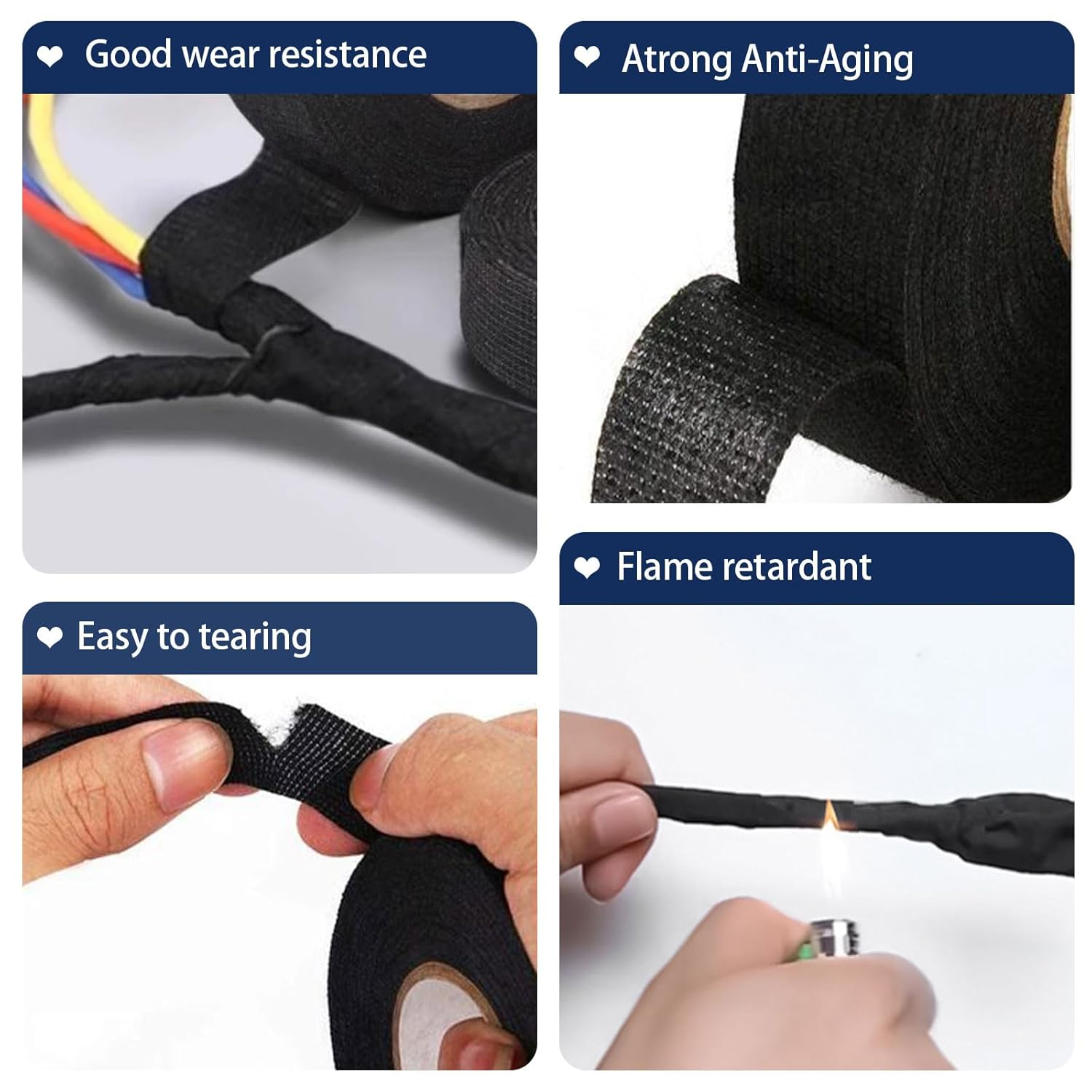 4Pcs Wiring Harness Cloth Tapes, Fabric Felt Tape, Wire Harness Tape, Automotive Self-Adhesive Felt Cloth Electrical Adhesive Wire Wrap, Winding Automotive Engine, Noise Reduction Cable Protection image number 6
