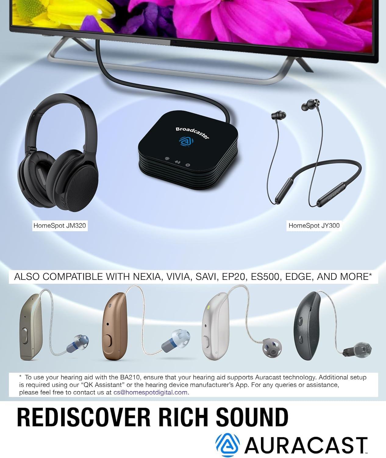 Homespot BA210 V2 Bluetooth Auracast Transmitter, LC3, Aptx Lossless, Aptx HD, Optical & 3.5Mm Inputs, Compatible with Galaxy Buds 2 Pro, Buds 3, JY300 JM320, Hearing Aids and Bluetooth Headphones image number 4