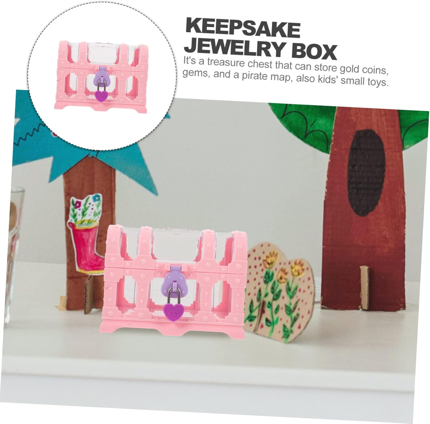 Hohopeti Pirate Treasure Chest with Lock Small Decorative Storage Box for Craftsmanship Organizer Vintage Style Keepsake Box for Home Office for Party Use image number 3