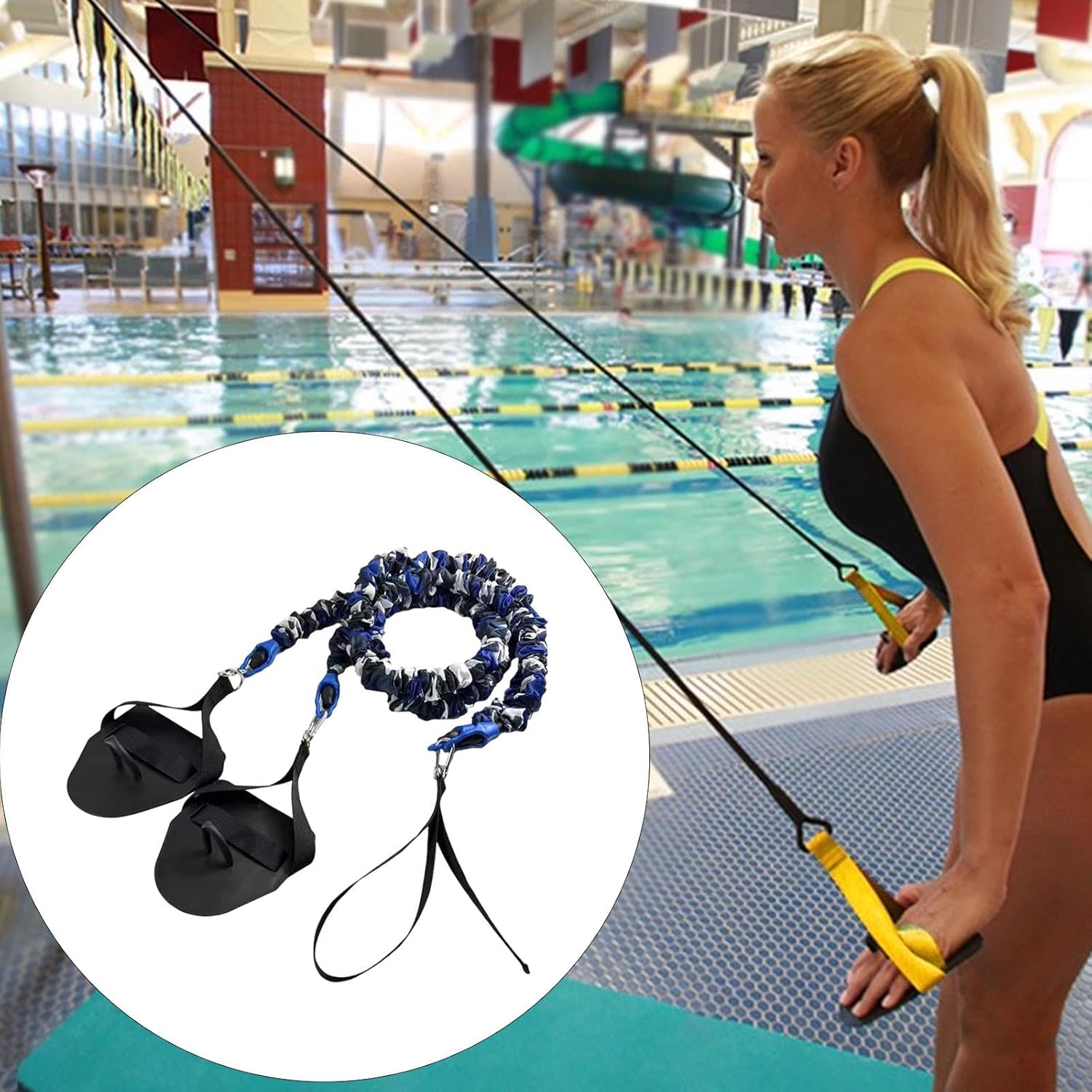 Ａ Aternee Swimming Resistance Band Bungee Cord Arm Strength Exercise Elastic for Women Men Latex Dryland Cord Training Equipment, Blue 50Lbs - Green 30Lbs image number 2