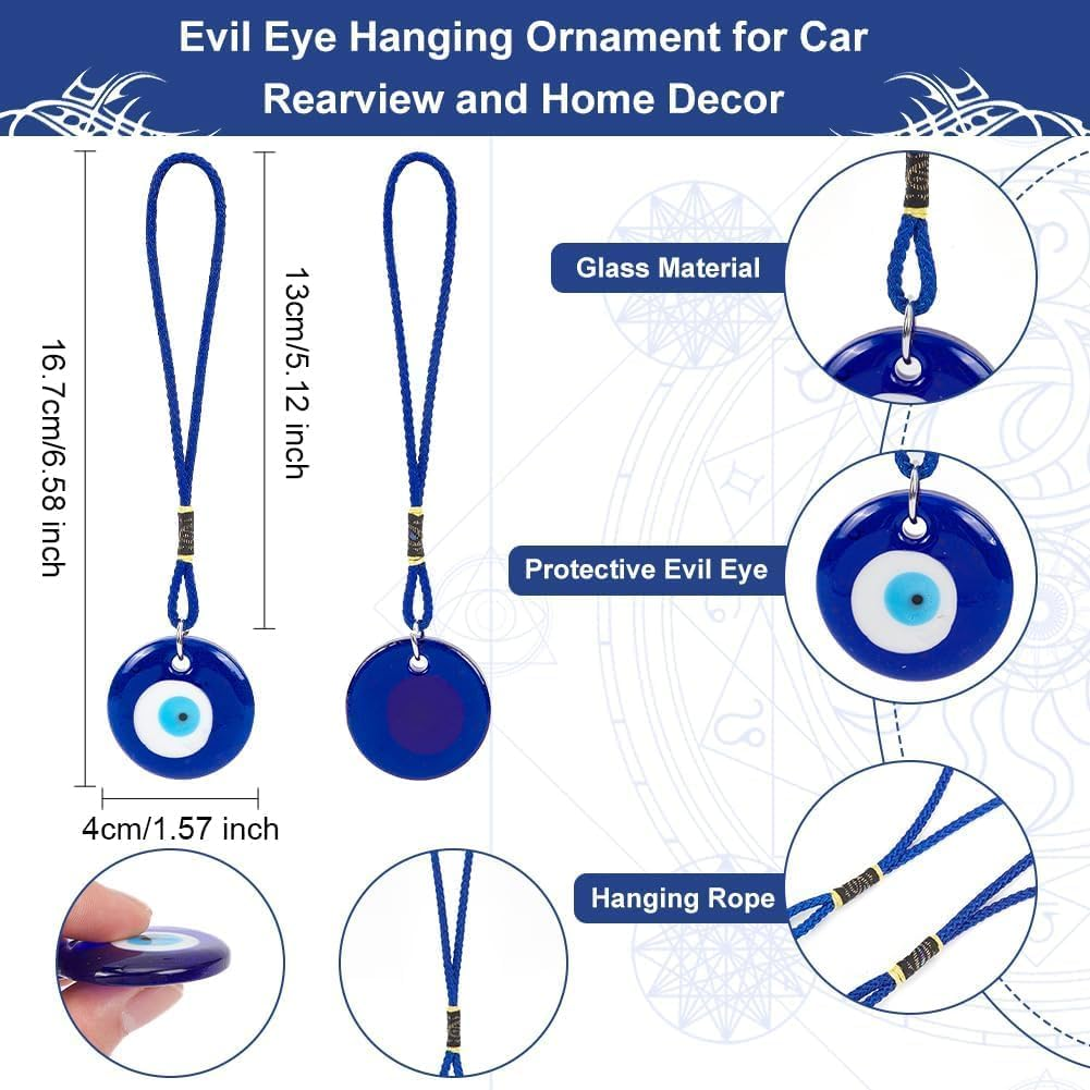 4Pcs Blue Evil Eye Charm Hanging Ornament for Home and Car Decoration, Decorative Glass Amulet for Good Luck Protection, Turkish Greek Style Rearview Mirror Decor by Haheihei image number 6