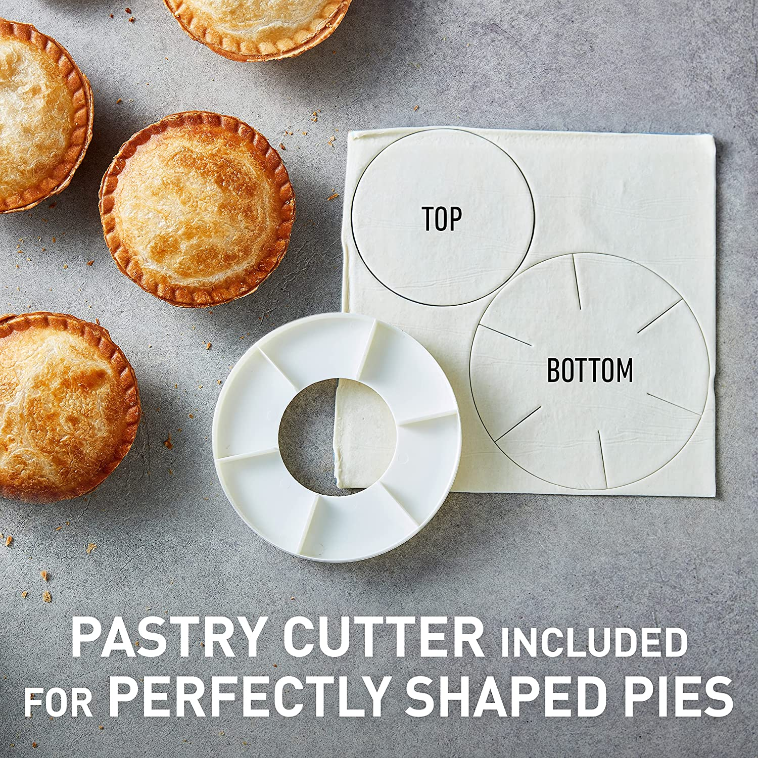 Sunbeam Pie Magic 4 up | Electric Pie Maker, Deep-Fill Plates Make 4 Traditional-Sized Crispy Pies, with Pastry Cutter for Perfect Portions & Pie Maker Recipes E-Booklet, Grey image number 3