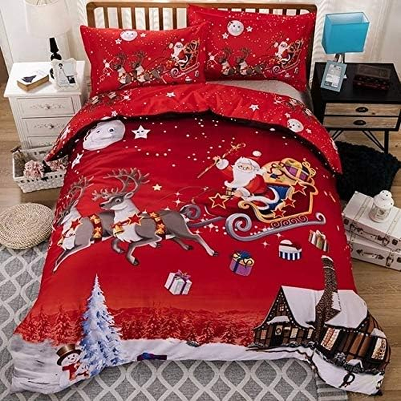 Home Textile 3D Merry Christmas Bedding Set Santa Claus Red Duvet Cover and Pillow Case Set, Size:200X230Cm(Red) Home Textile (Color : Red)