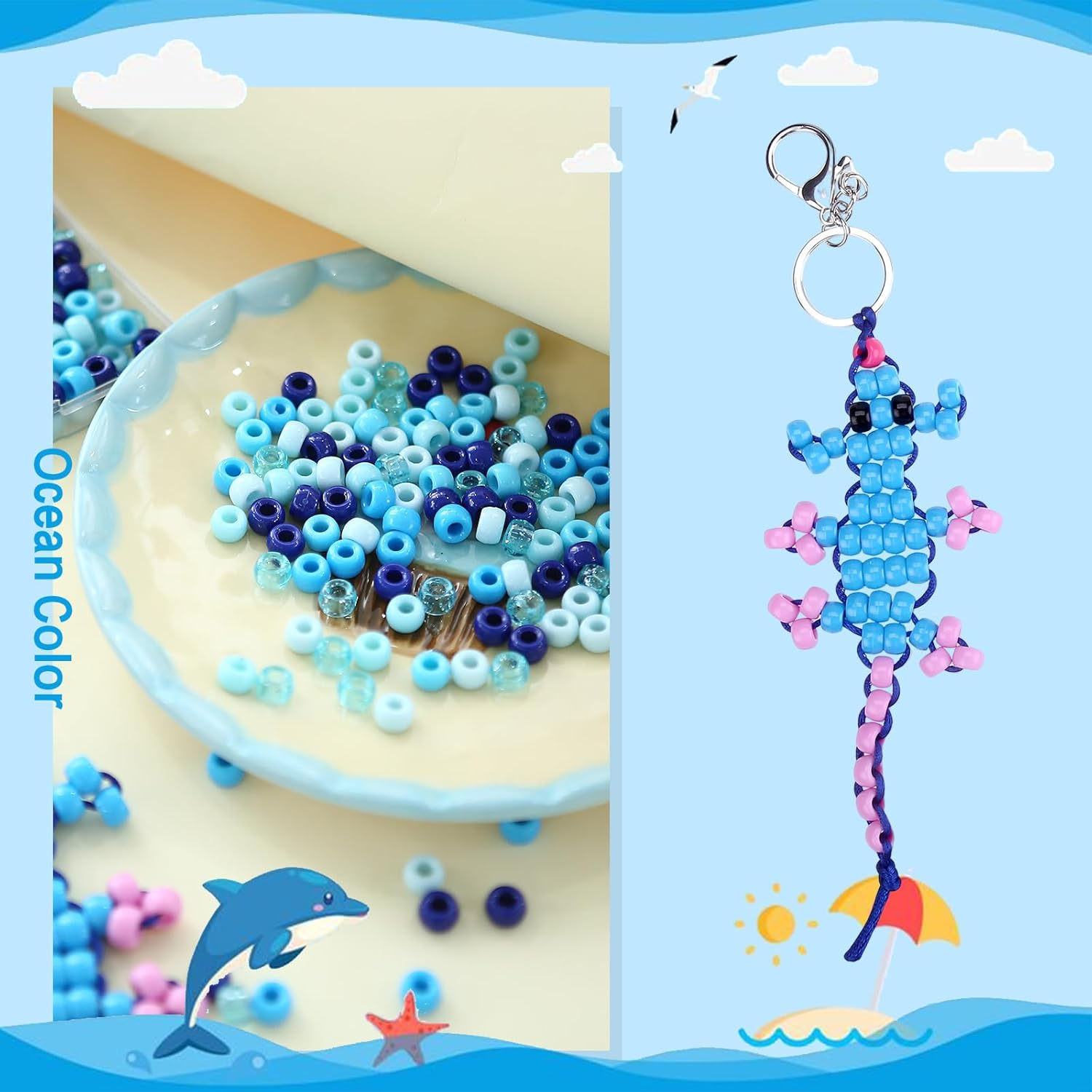 1000PCS Blue Pony Beads, Royal Blue Beads for Bracelets Hair Beads for Braids Kandi Beads Assorted Opaque round Plastic Beads for DIY Crafts Home Decor Hanukkah Decorations