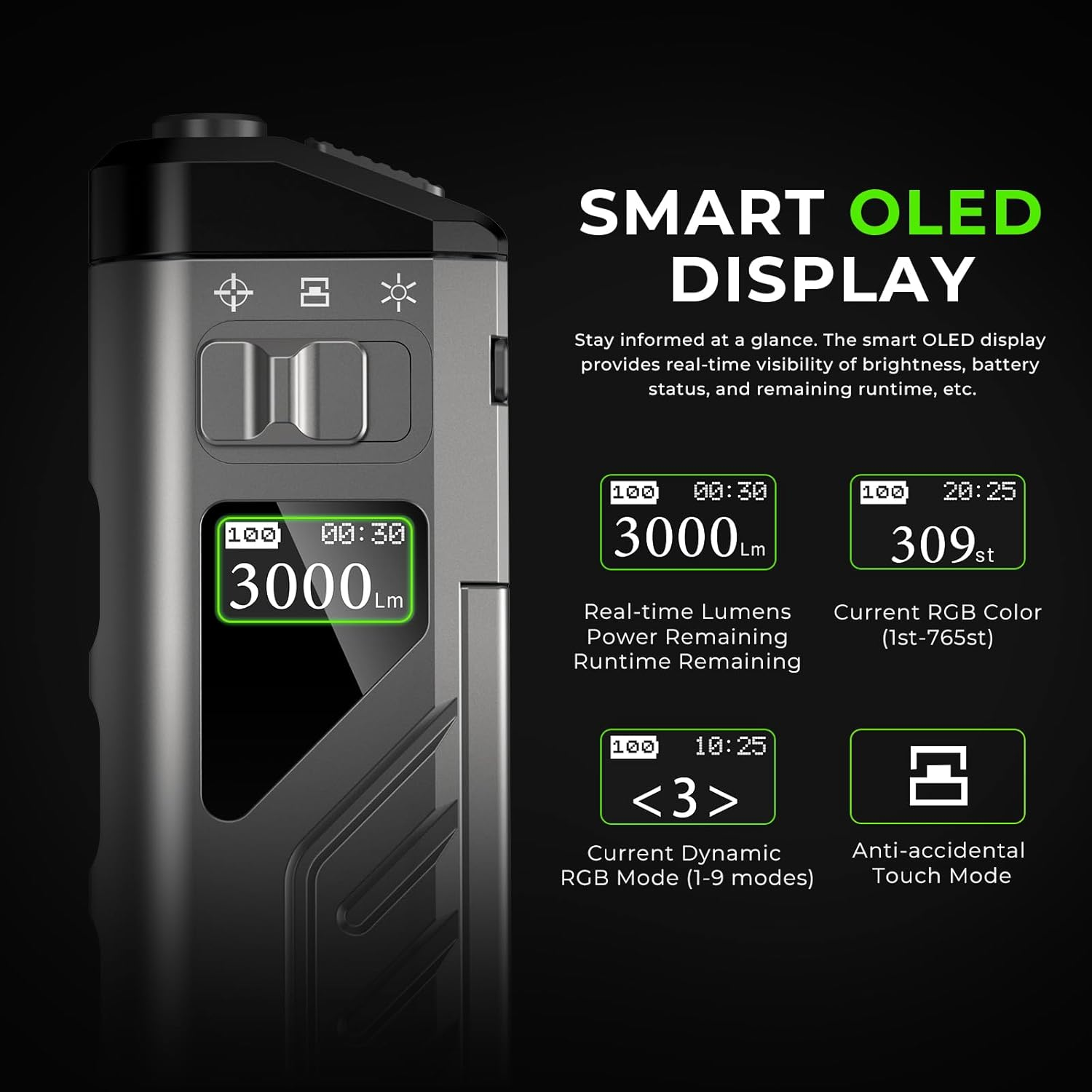 Wurkkos TD11 Led Torch, 3000Lumens Flat Rechargeable Flashlight with Digital OLED Display, 320M Long Range, IPX6 Waterproof, Triple Light Source with RGB, Small Flashlight for Camping Hiking Emergency image number 1