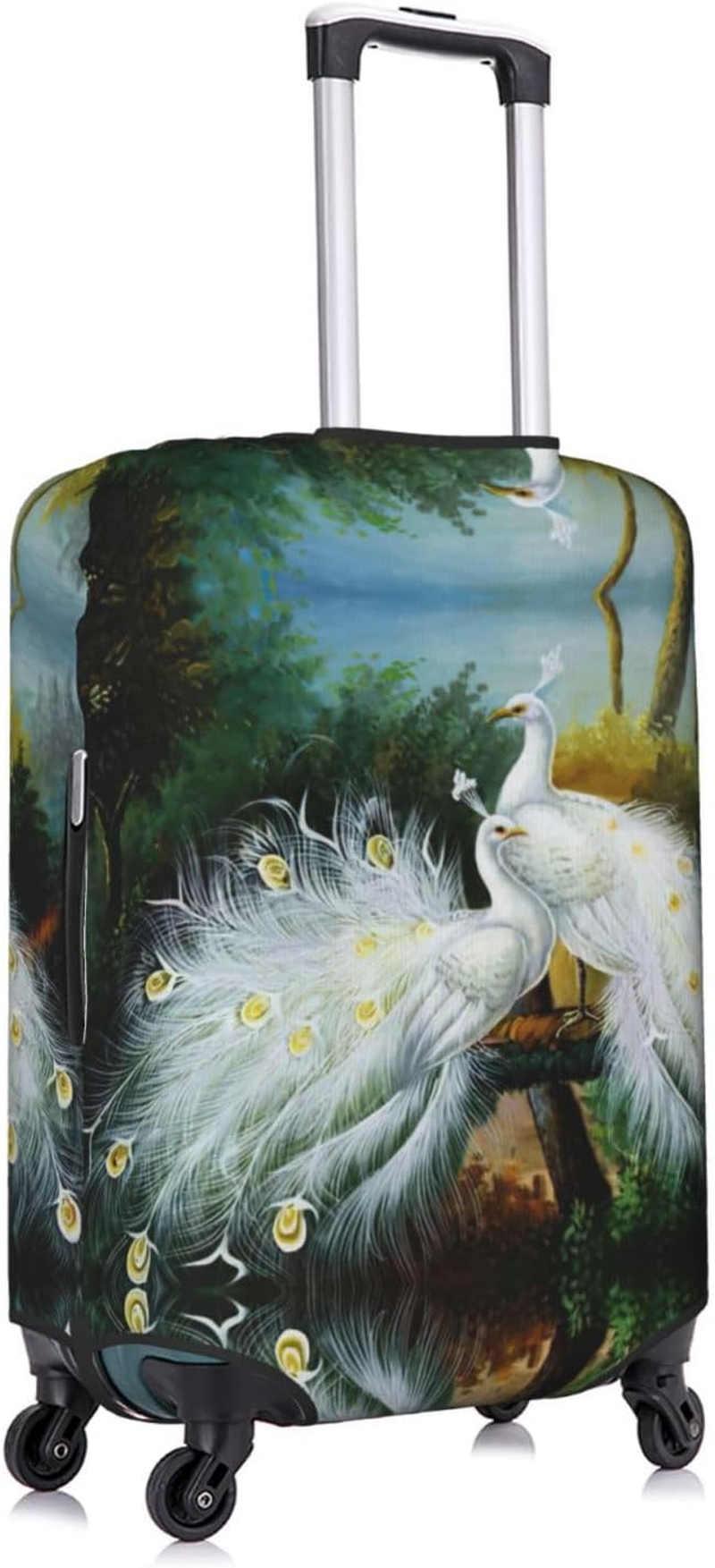 White Peacock Print Travel Luggage Cover,Suitcase Protector Cover, Washable Baggage Covers,For 18-32 Inch Luggage, White Peacock, Medium image number 4