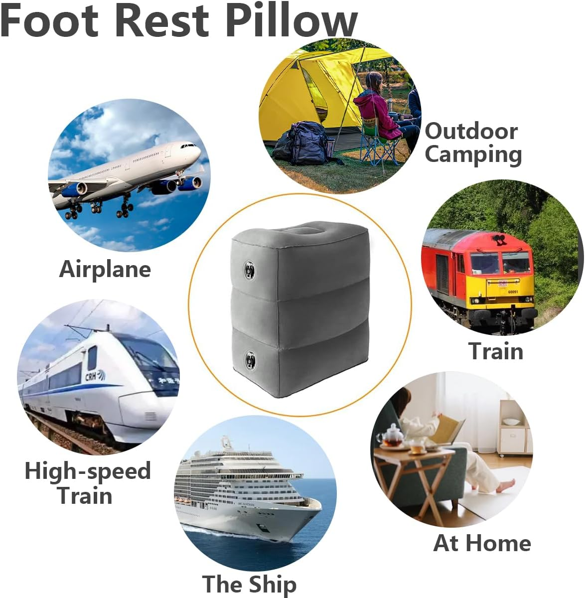 Baiao Inflatable Footrest Pillow for Airplane Travel, 3-Tier Height Adjustable for Sleeping, Suitable for Office, Home and Any Journey image number 2