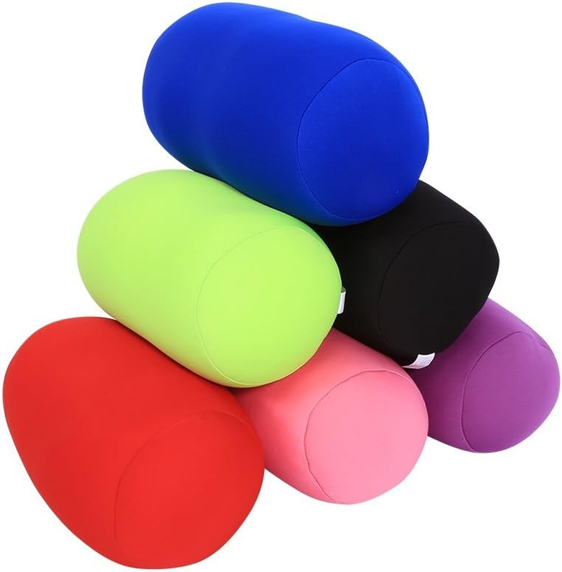 Micro Mini Microbead Roll Pillow Back Cushion Car Seat Sofa Column Pillow Sleeping Neck Support for Home Office Travel (Black) image number 1