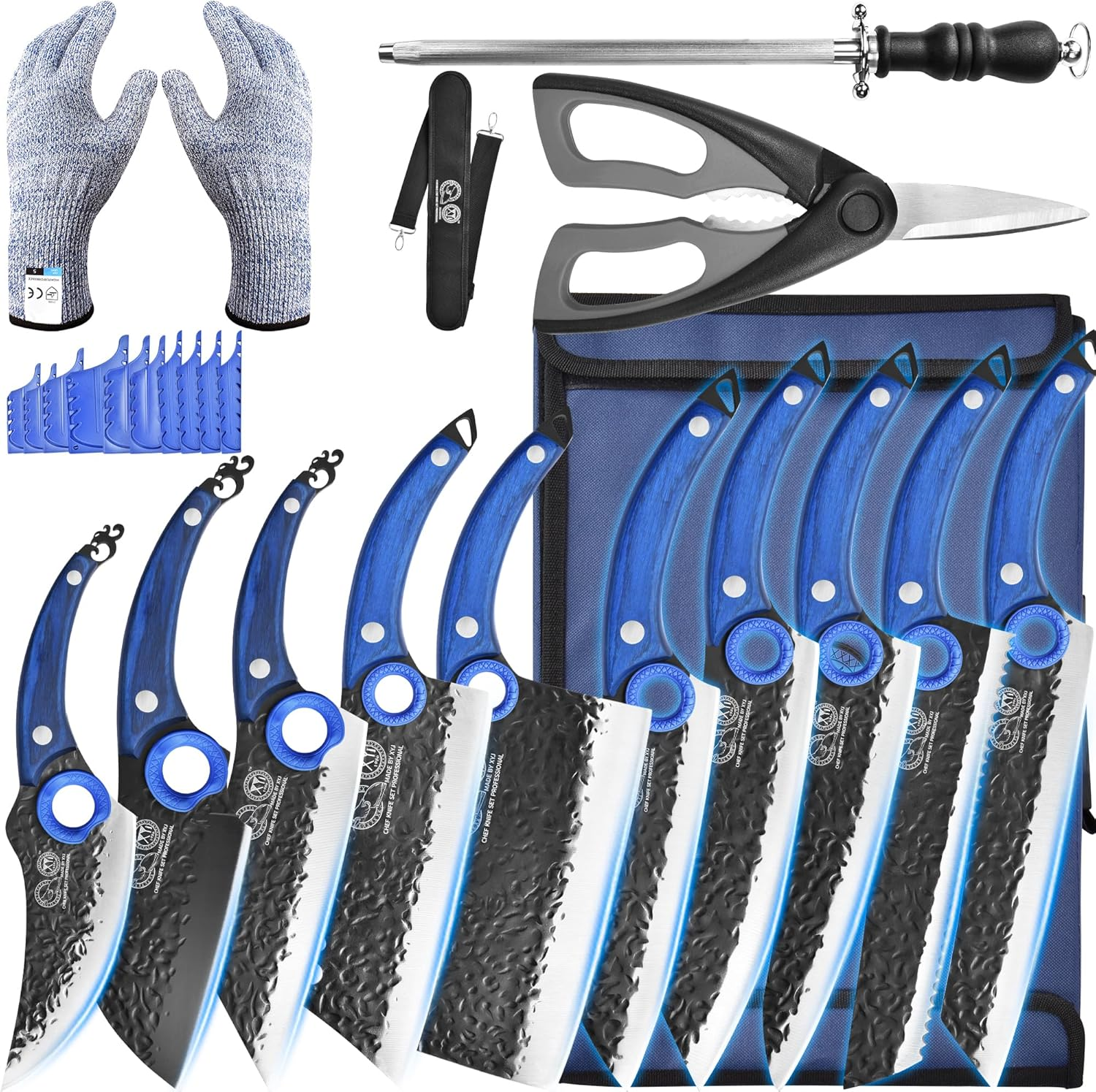 XYJ 10-Pcs Kitchen Knife Set,Forged Chef Knives,Vegetable Meat Cleaver,Carving,Nakiri,Full Tang,Cutlery Knife with Carry Bag,&Poultry Scissor (Coffee)