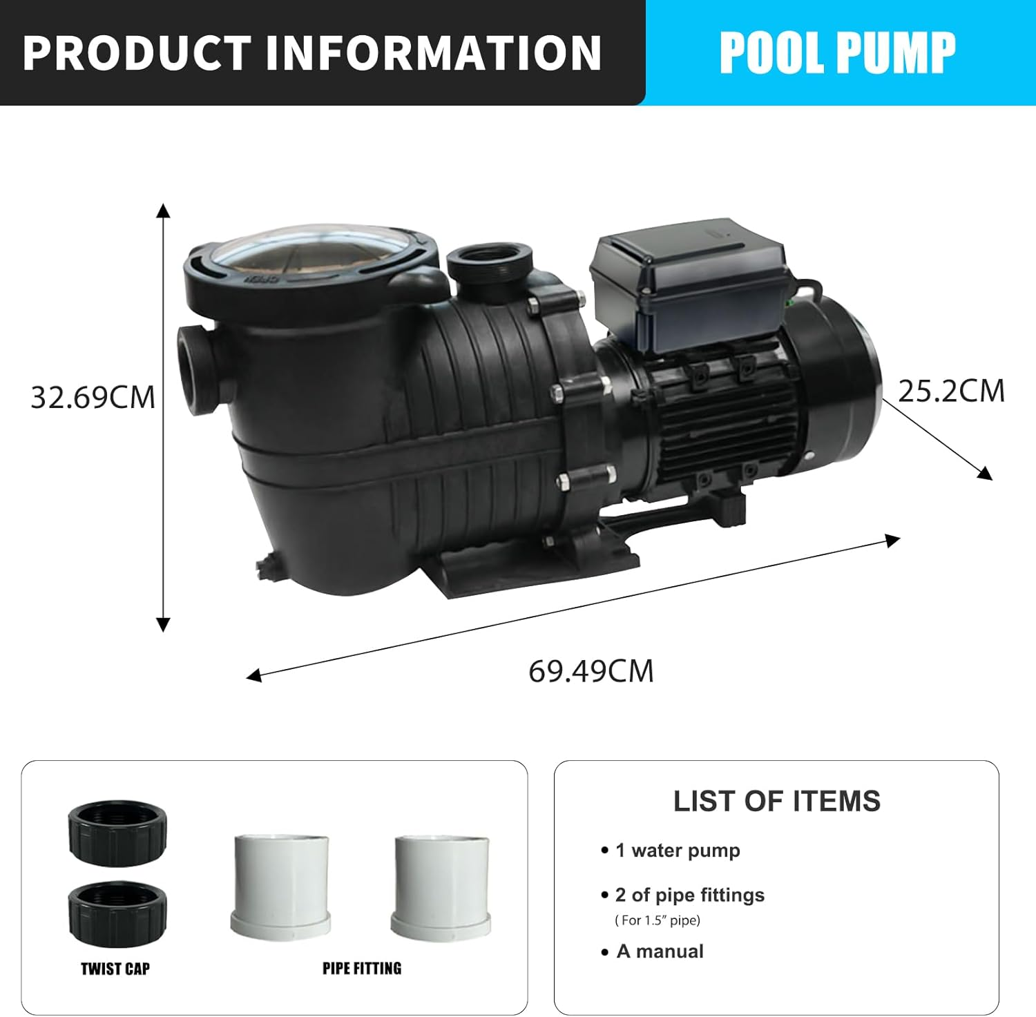 Variable 3-Speed Swimming Pool Pumps, 1500W 2.0 HP Multiple Speed Programmable Pool Pump, 230Vac 410L/M Intelligent In-Ground and above Ground Pool Pump image number 5