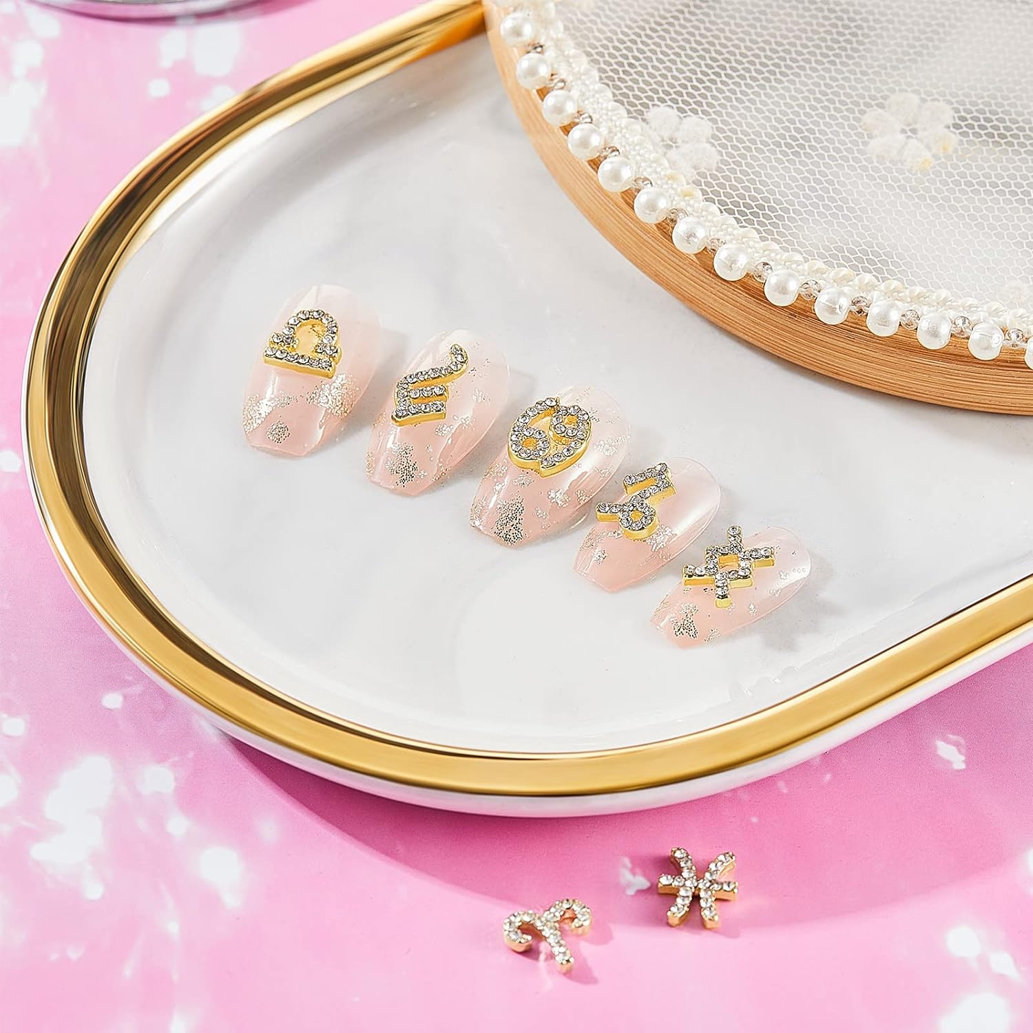 48 Pcs Zodiac Nail Charms Zodiac Sign Charms for Nails 3D Rhinestone Jewelry Nail Art Nail Charms DIY Horoscope for Jewelry Making Nail Necklace Bracelet Earrings Crafts Supplies (Gold, Silver) image number 2