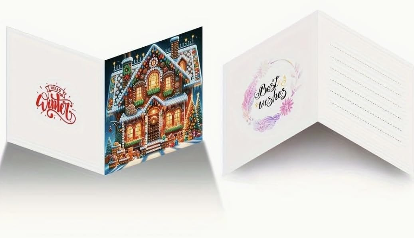 Syntego 6Pcs DIY Festive Gingerbread Christmas House | Diamond Painting Greeting Card Kit for Adults | Handmade Multi-Color Art Set with Envelopes, Tools Holiday Decorative Craft Supplies