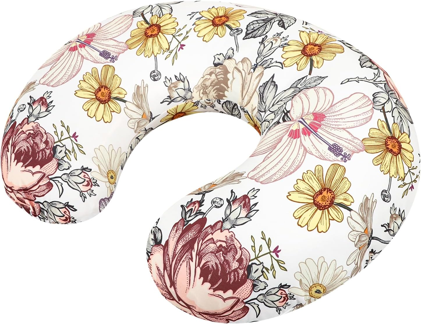 Floral Breastfeeding Pillow for Baby Girls, HNHUAMING Nursing Pillow with Stretchy Nursing Pillow Cover to Breastfeeding, Tummy Time, New Mom Essentials Breast Feeding Pillow image number 4