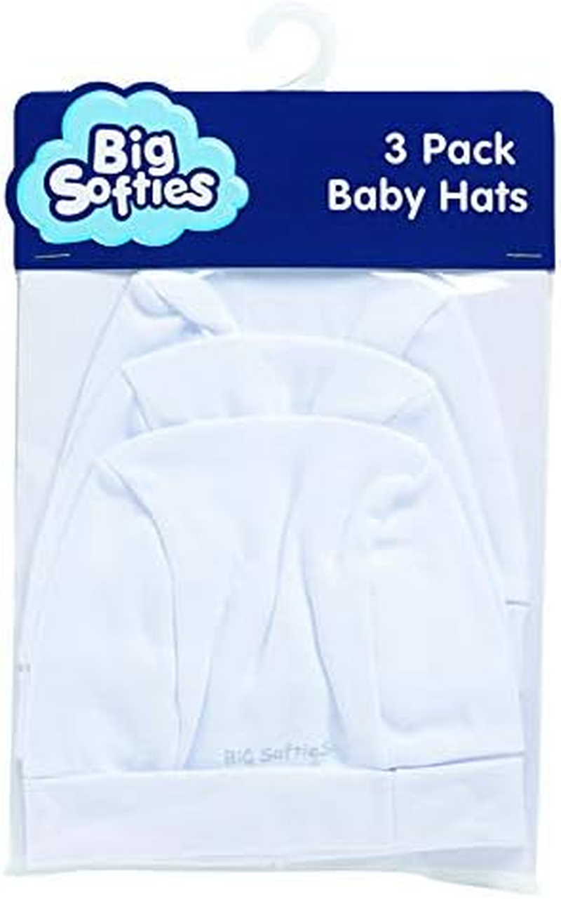 Big Softies Infant Cotton Hat 3 Piece Set, White, 3 Count