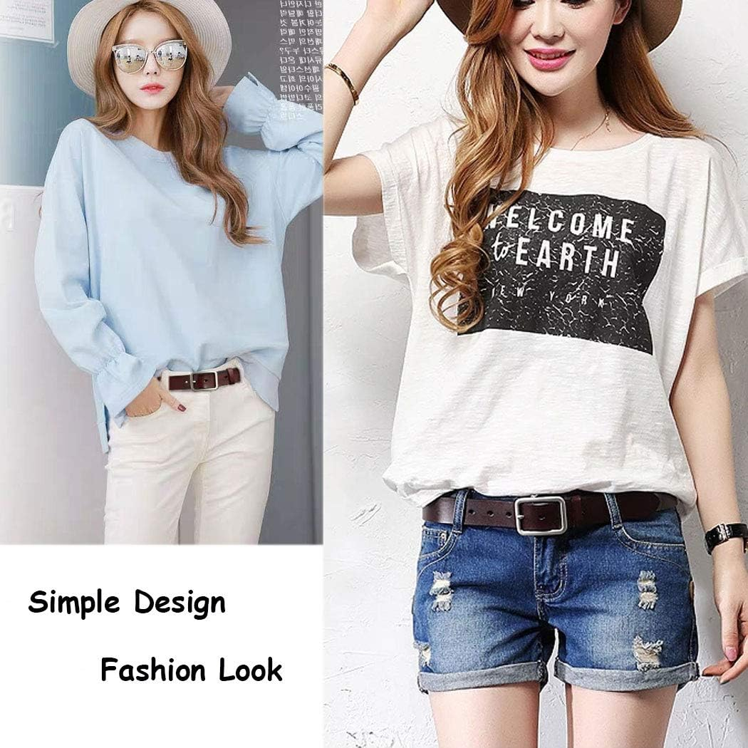 Vonsely Soft Wide Leather Belt for Jeans Shorts, Leather Belt with Metal Buckle image number 3