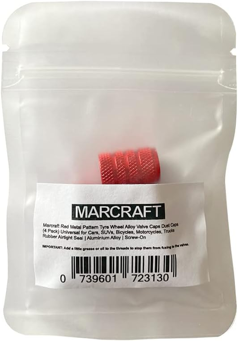 Marcraft Red Metal Pattern Tyre Wheel Alloy Valve Caps Dust Caps (4 Pack) Universal for Cars, Suvs, Bicycles, Motorcycles, Trucks | Rubber Airtight Seal | Aluminium Alloy | Screw-On image number 2