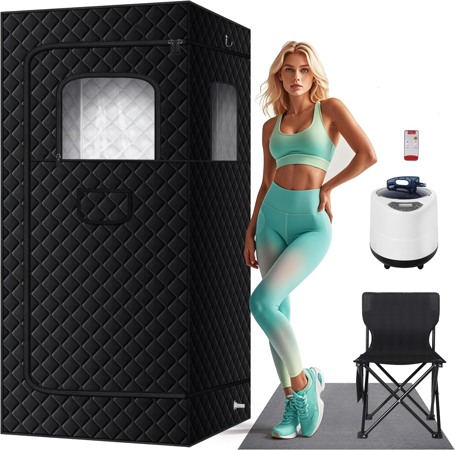 Portable Sauna, Personal Portable Steam Sauna for Home with 3L 1000W Steamer, Sauna Tent for Home Spa Relax, Foldable Chair, Remote Control Included, 80X80X180Cm Sauna Tent, Black image number 6