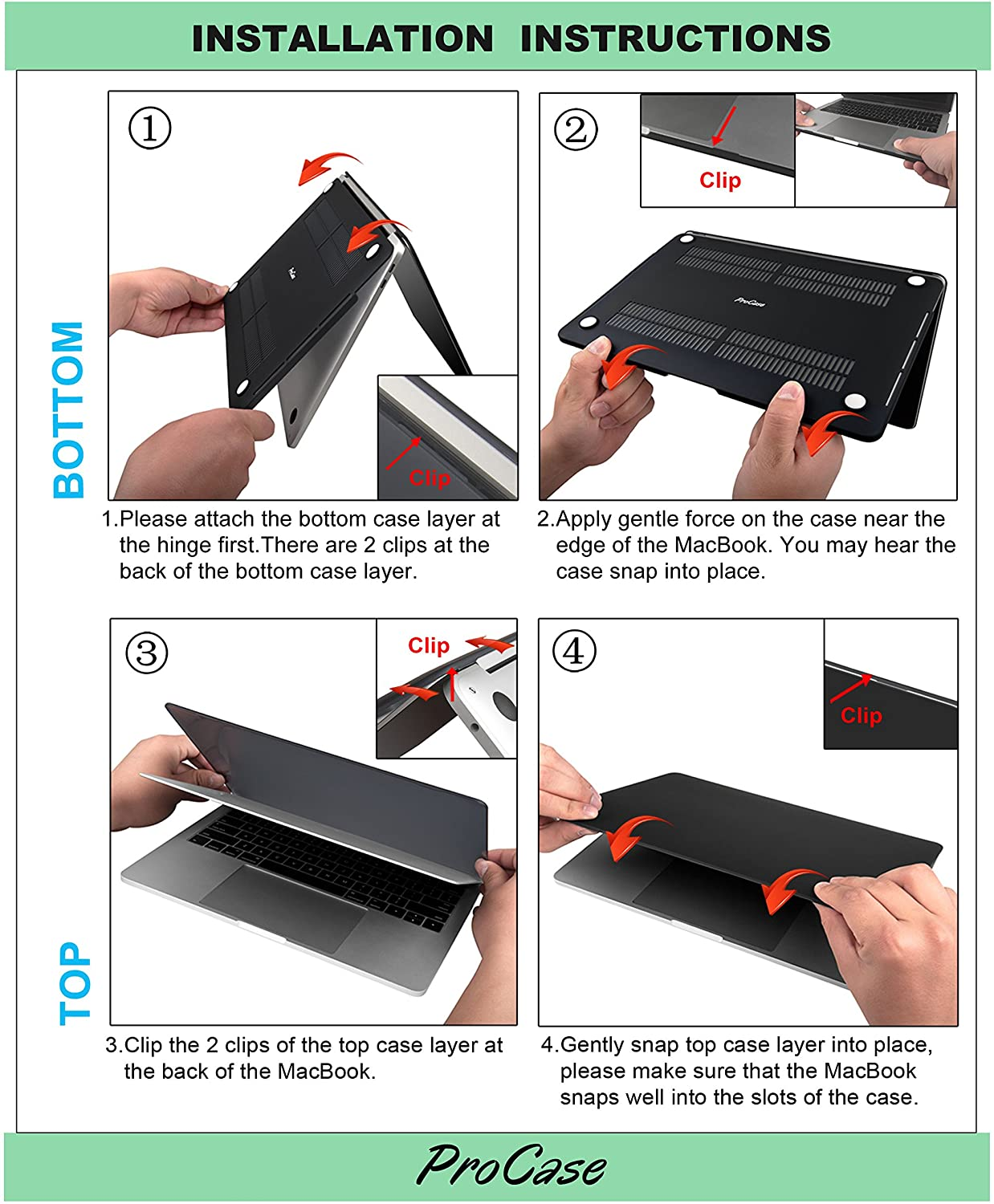 Procase Macbook Pro 15 Case 2019 2018 2017 2016 Release A1990/A1707, Hard Case Shell Cover and Keyboard Cover for Apple Macbook Pro 15" (2019/2018/2017/2016) with Touch Bar and Touch ID &ndash;Black