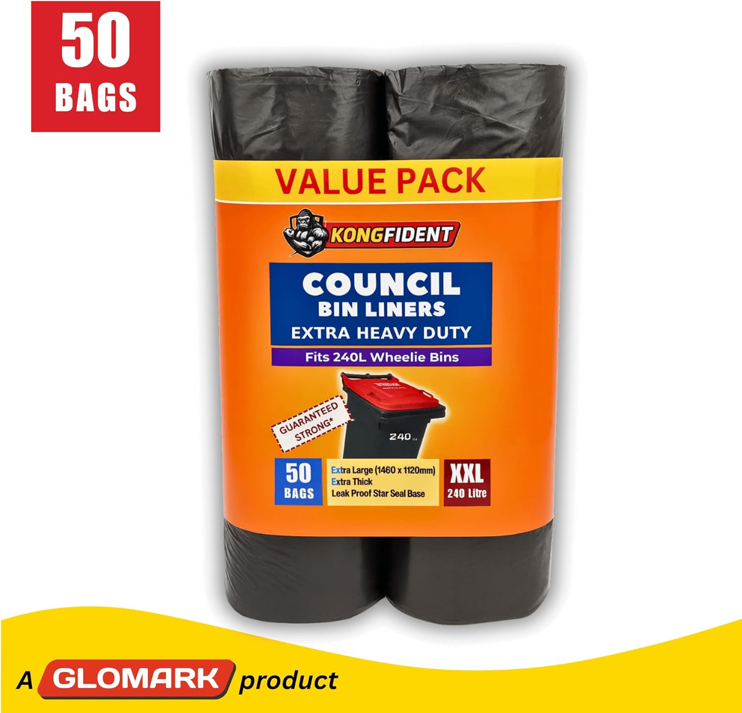 240L Extra Heavy Duty Council Bin Liners, Fits 240L Wheelie Bin, Large Strong Garbage Bags, Extra Strong Rubbish Bags for Outdoor Trolley Bins, 50 Bags Value Pack image number 3
