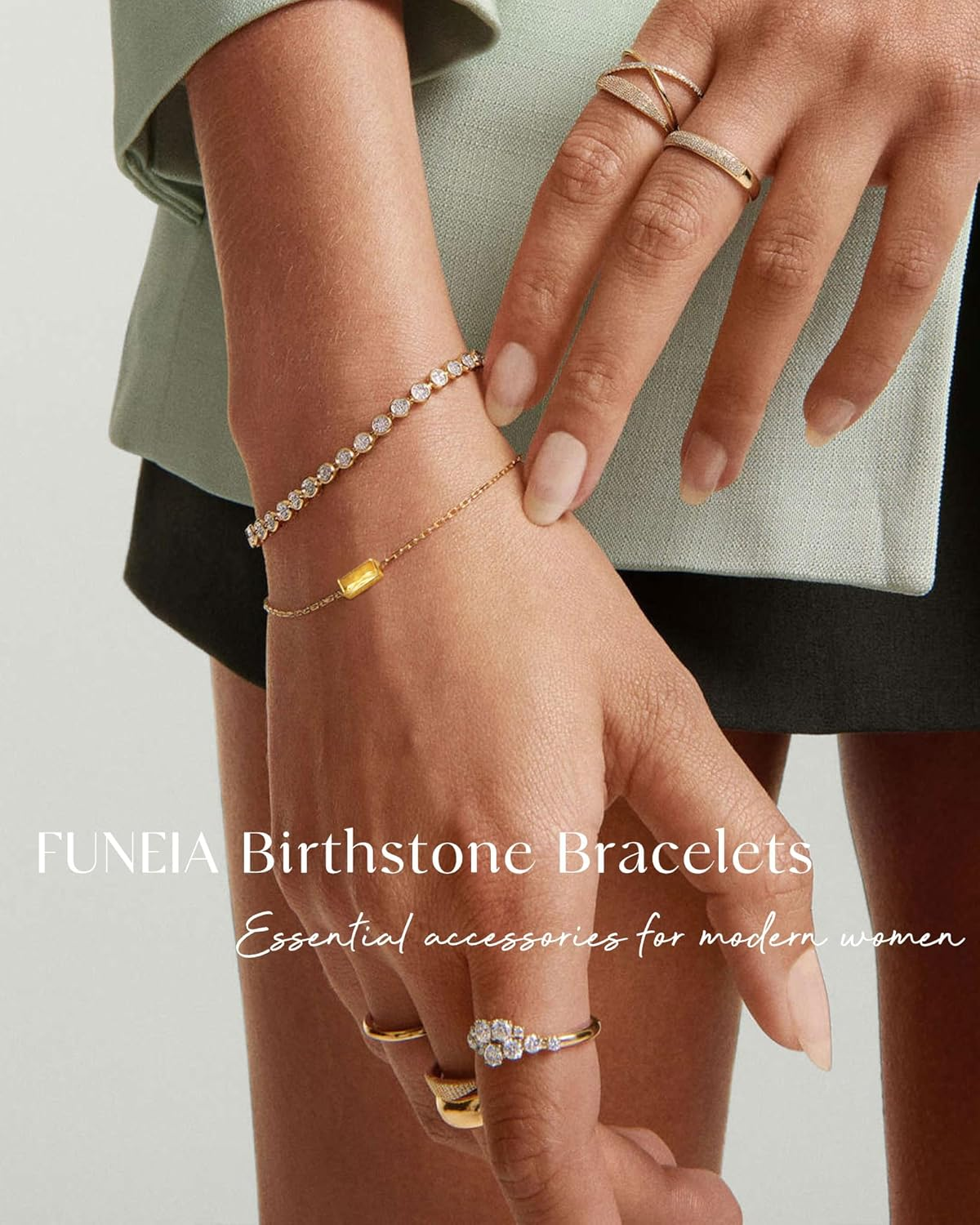 FUNEIA Birthstone Gold Bracelets for Women Teen Girls Non Tarnish Trendy Dainty 14K Gold Plated Bracelet Stack Stackable Blue Green May Emerald Friendship Bracelets Jewelry Gifts for Mom Best Friend - 01. January(Garnet) image number 4