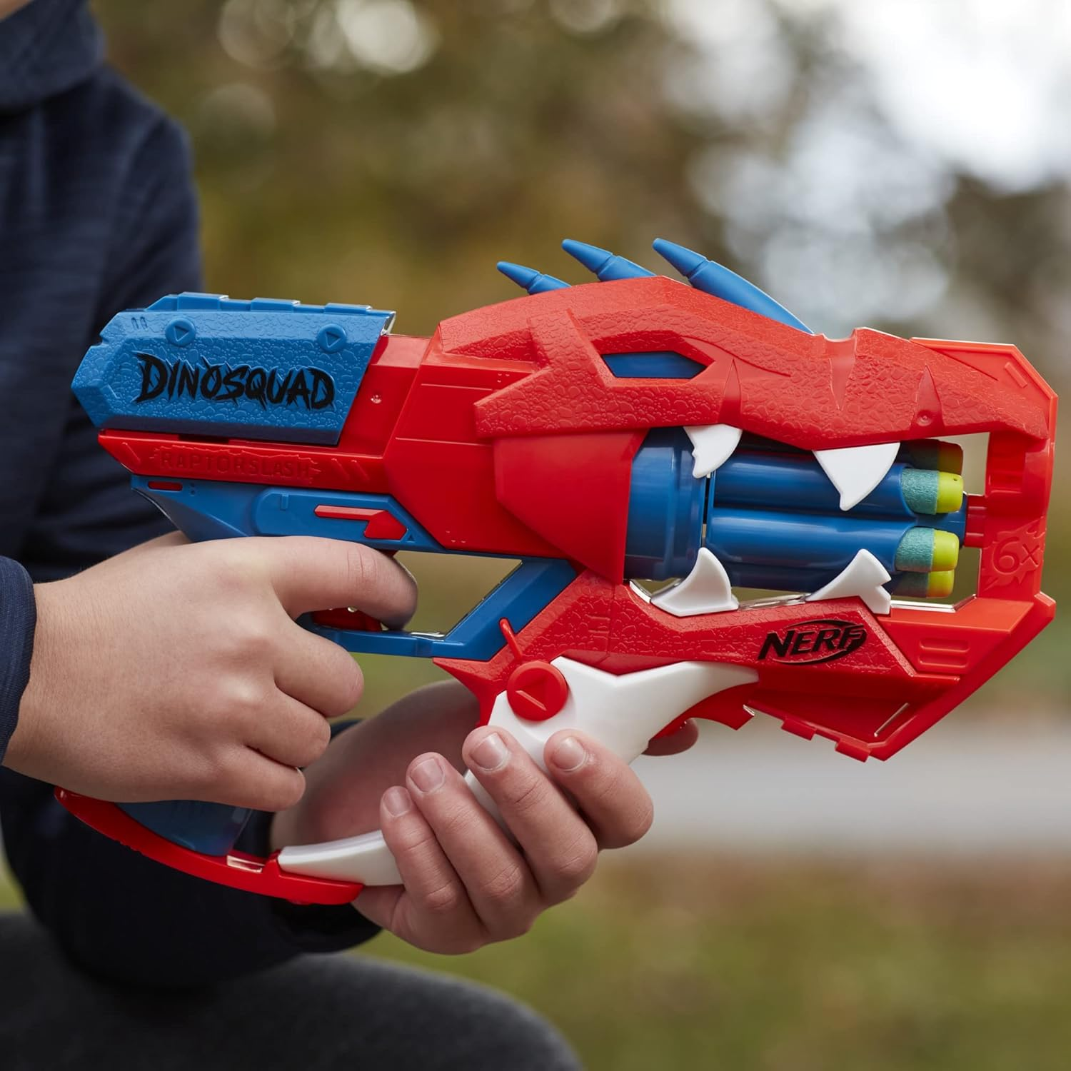 Nerf Dinosquad Raptor-Slash Dart Blaster, 6-Dart Rotating Drum, Slam Fire Action, 6 Official Nerf Elite Darts, Velociraptor Dinosaur Design image number 2