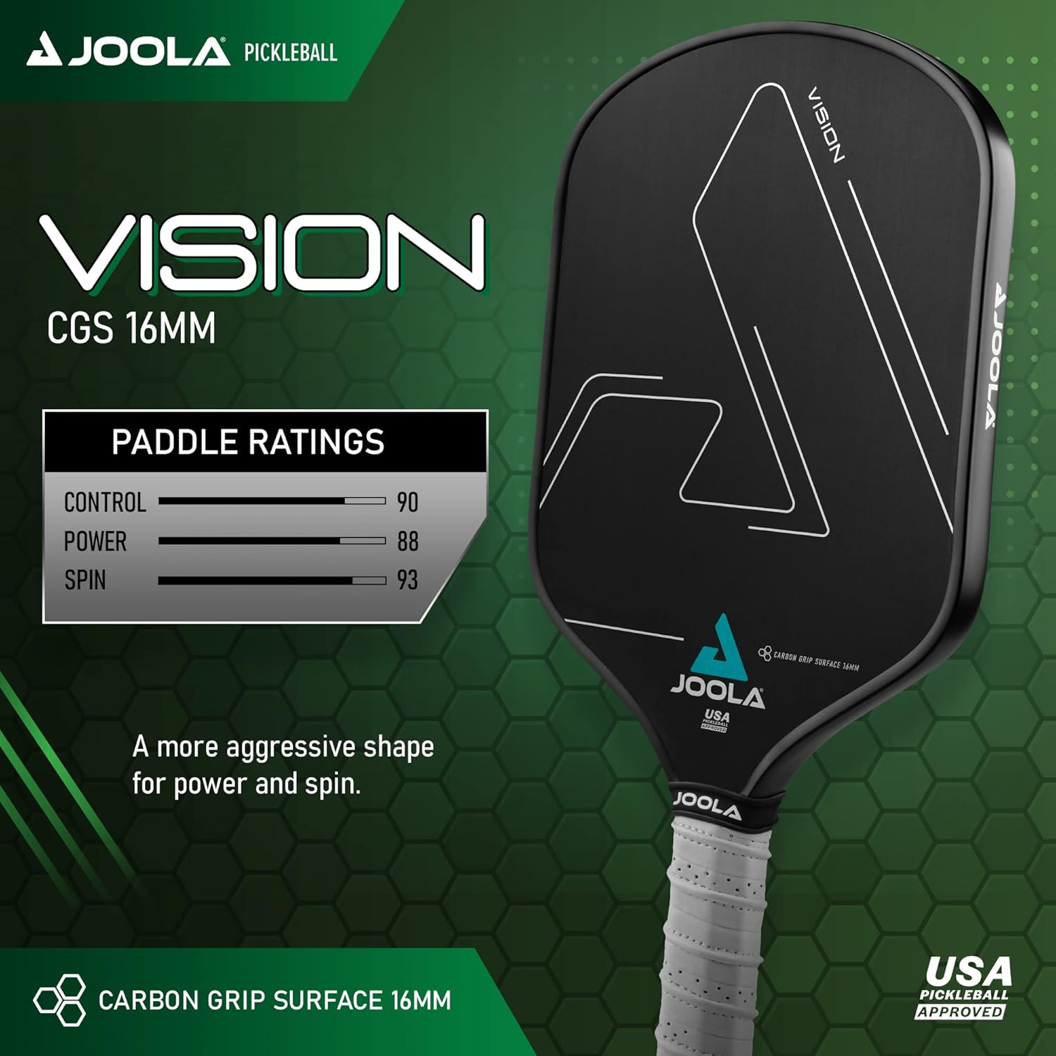 JOOLA Pickleball Paddle - Vision or Radius Shape Design - Maximum Spin & Control, with Added Power - Carbon Fiber Pickleball Paddle - Honeycomb Polypropylene Core - USAPA Approved image number 1