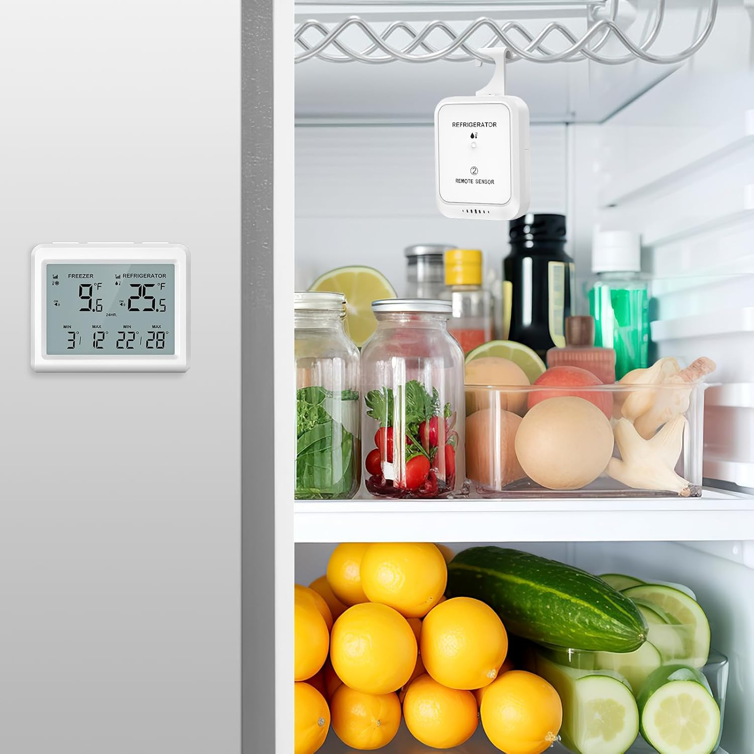 Digital Fridge Thermometer, Refrigerator and Freezer Thermometer with 2 Sensors, Indoor Thermometer with Backlight, Min/Max Record, Alarm, Room Thermometer for Home, Restaurant, Cellar, Bar image number 5