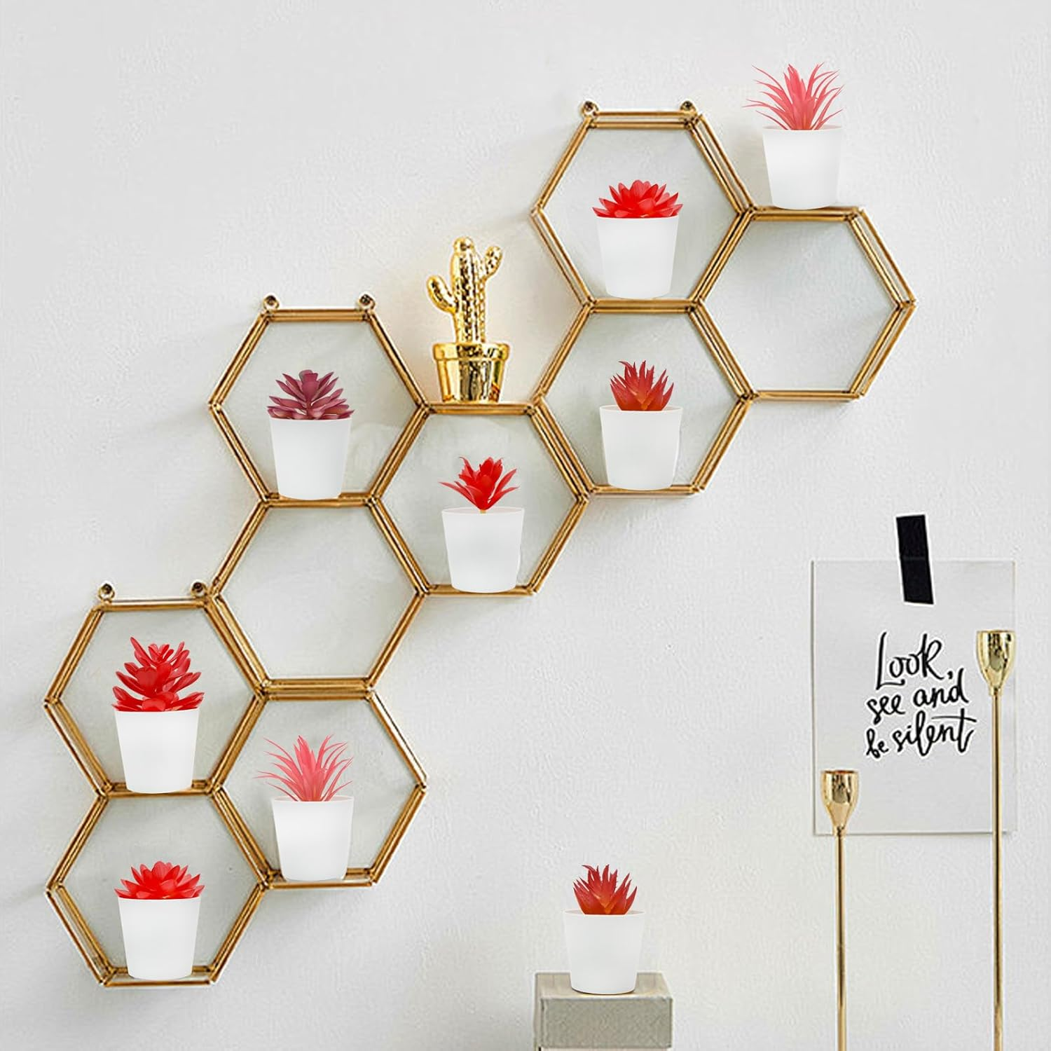 Bacucine Set of 6 Succulents Plants Artificial in Pots Desk Plant Fake Plants Faux Succulents for Bedroom Windowsill Shelf Office Home Decor (Red)