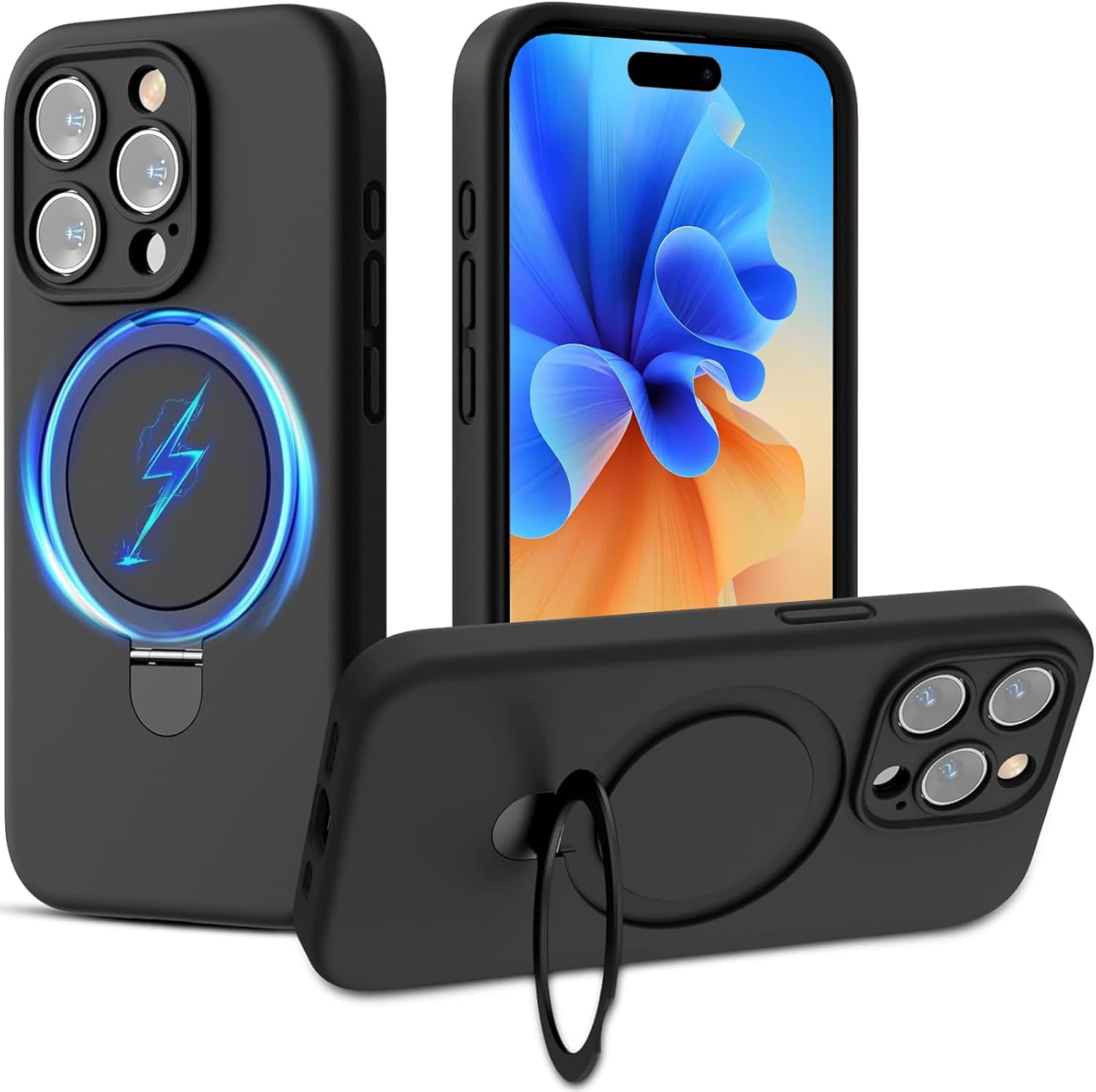 RUNGOS for Iphone 12 Pro Max Case Magsafe, with Stand & Ring Holder [Natural Liquid Silicone][Strong Magnetic] [Military-Grade Shockproof] Soft Microfiber Lining Cover for Iphone 12 Pro Max Phone Case