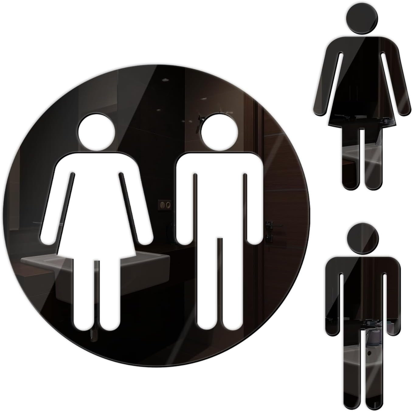 All Gender Restroom Sign Peel and Stick, Acrylic Mirror Sticker Gender Neutral Bathroom Signs Wall Decor Decal, Vinyl Unisex Bathroom Door Sign, Men and Women Toilet Sign for Home, Silver