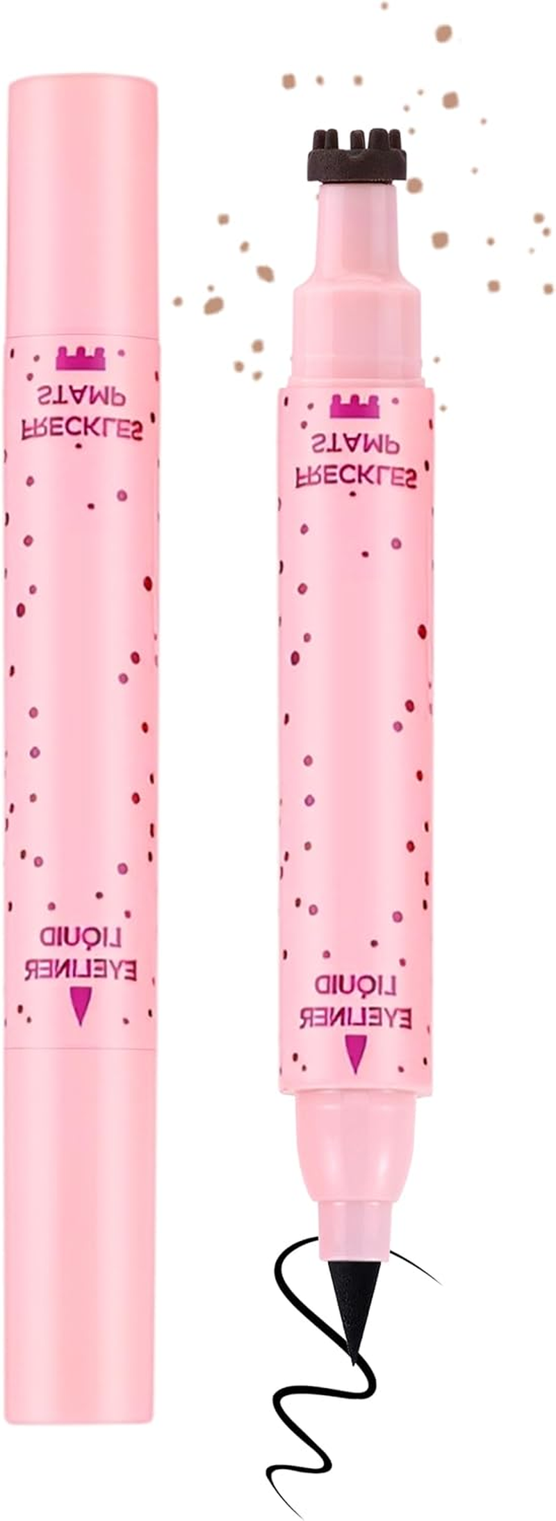 Erinde Natural Freckle Eyeliner Pen, 2 in 1 Liquid Freckle Stamp & Smudge-Proof Liquid Eyeliner, Long Lasting Waterproof Freckles Tattoo Marker, High Pigment Eye Liners 4#