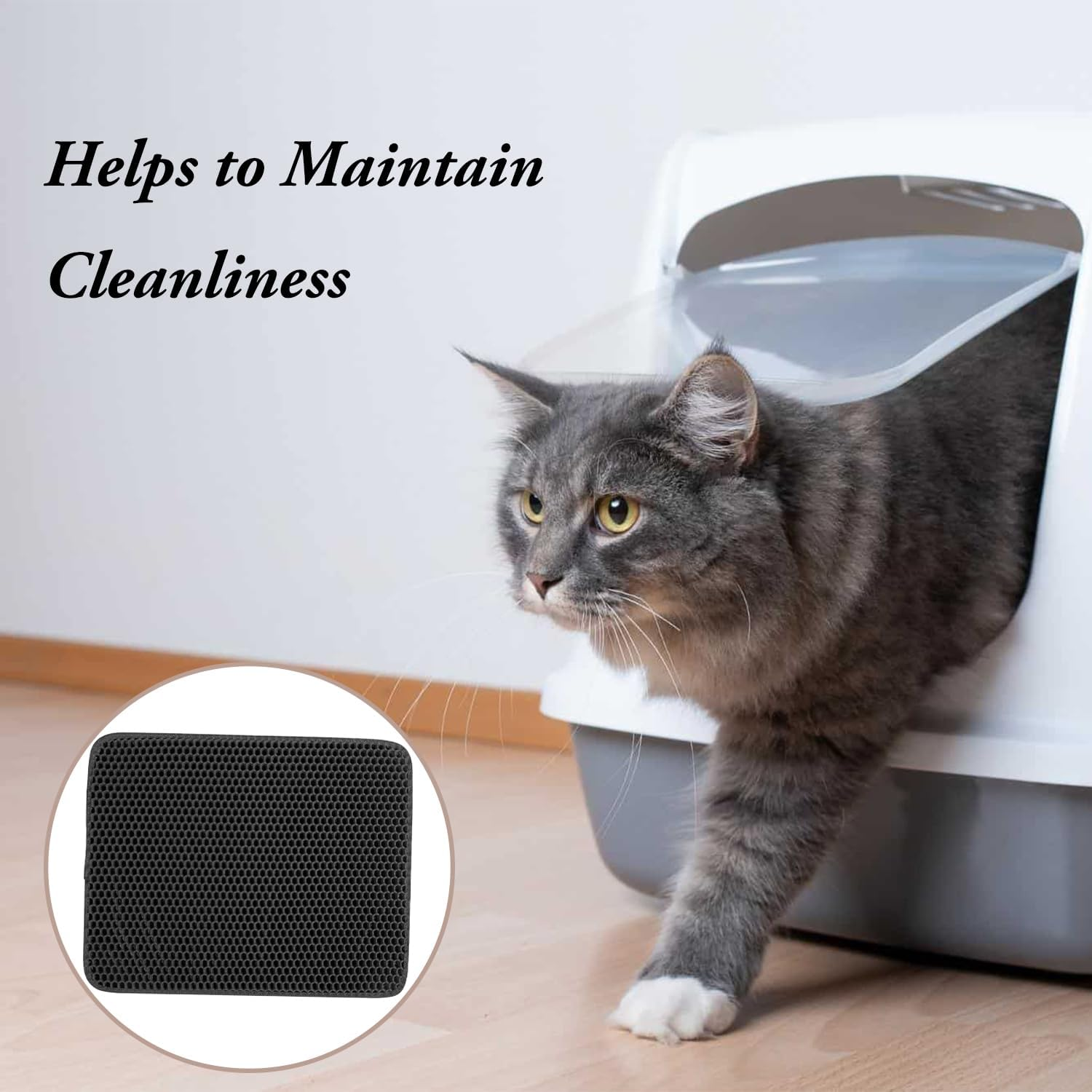 1 Pack Cat Litter Double Layer Tray Mat, Non-Slip Cat Litter Collection Mat, Square Cat Litter Collection Container with Large Hole, Easy to Clean, Washable (Black) image number 2