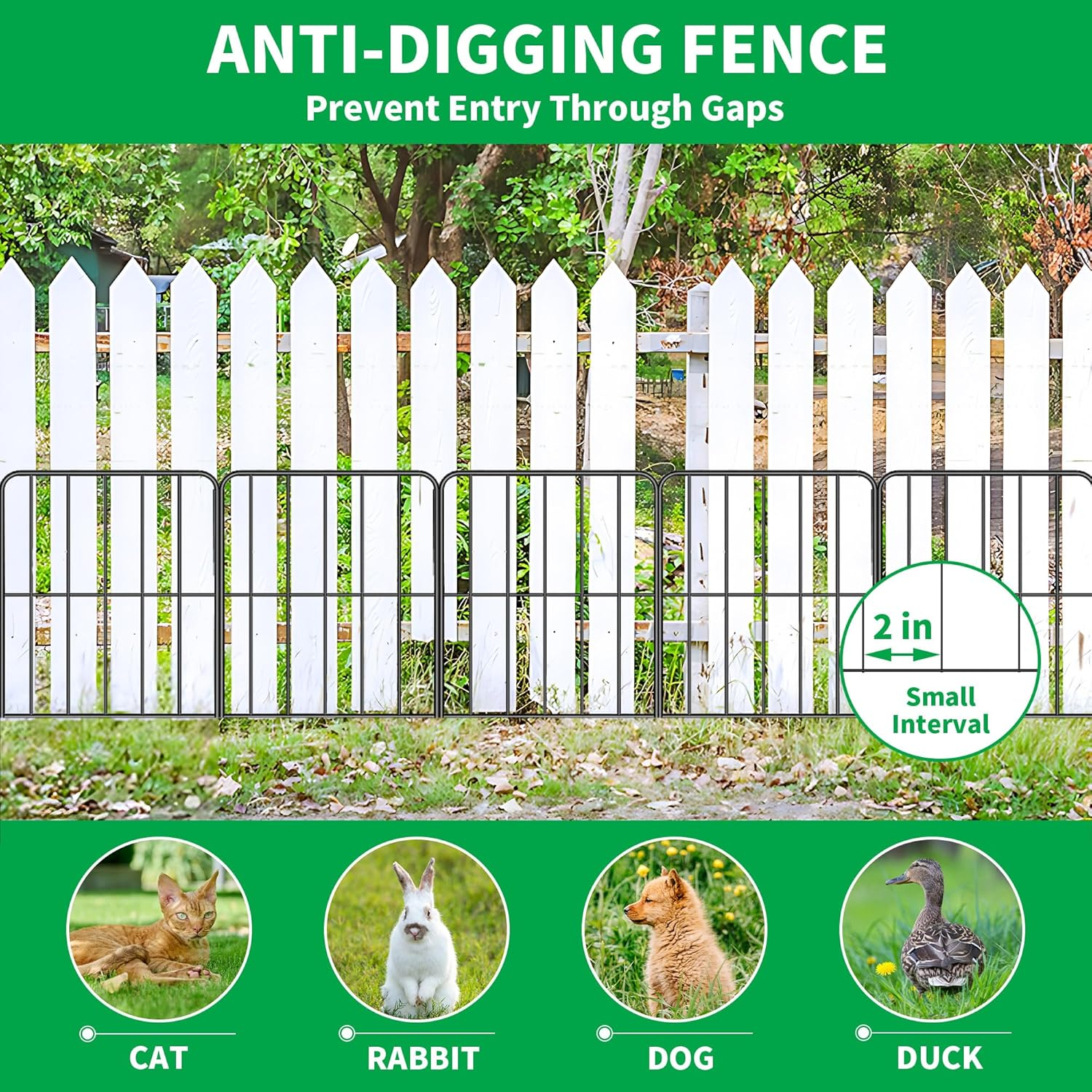 10 Panels Decorative Garden Fence 330Cm (L) X 60Cm (H), Rustproof Metal Wire Fencing Border Animal Barrier, Decorative Garden Fences for Dogs, Flower Bed, Patio, Square Black No Dig Fence