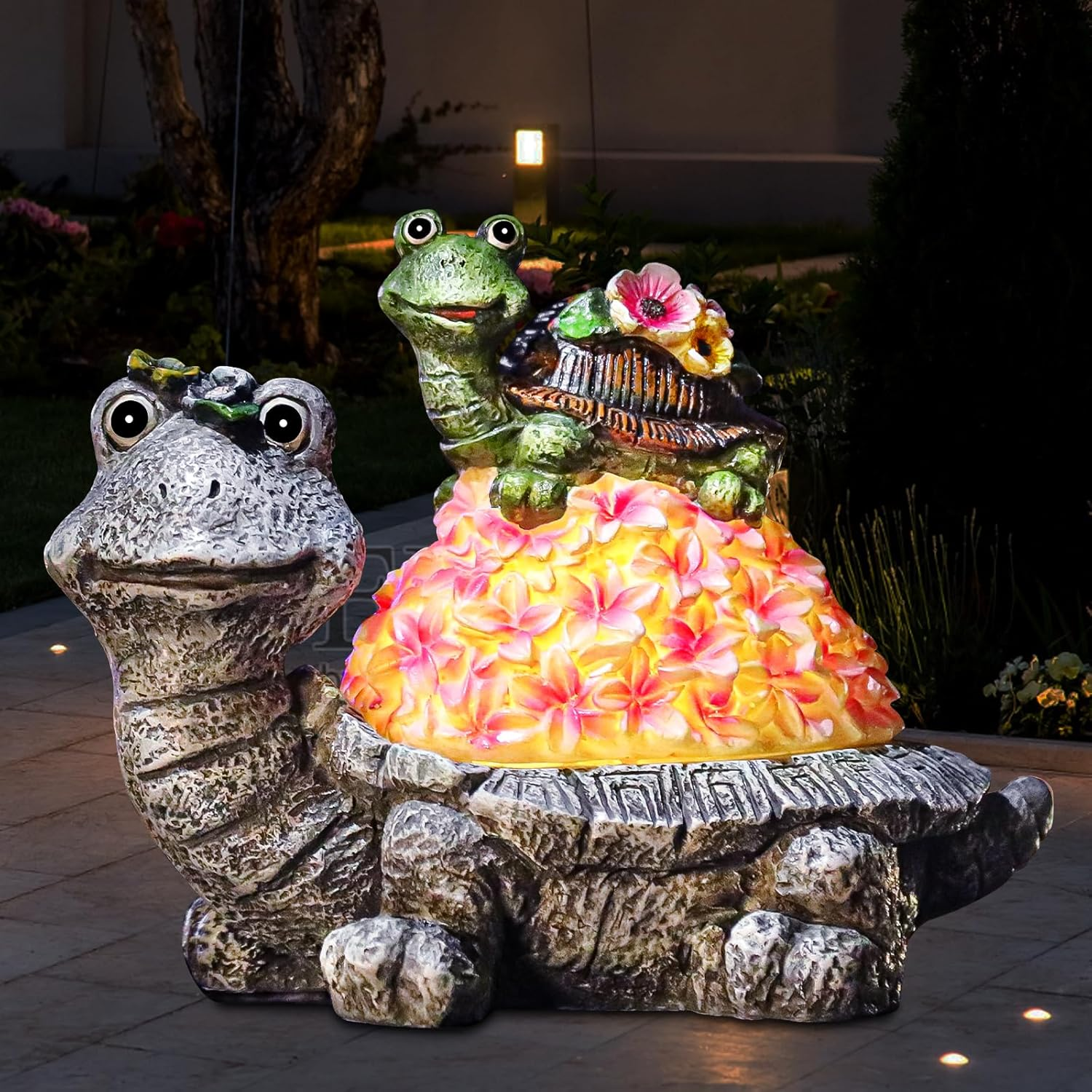 Solar Flower Turtles Statue for Outdoor, Waterproof outside Tortoise Figurines Decor with LED Lights, Suitable for Garden, Yard, Lawn, Porch, Patio, Balcony - Gifts for Grandma Mom Women