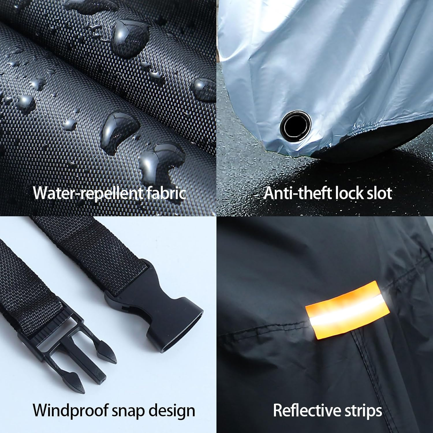 Motorcycle Cover - Waterproof & Sunproof, Durable Protection for Yamaha, Harley, Honda, Suzuki - Fits up to 63" (160 Cm), Black Silver, Size S image number 2