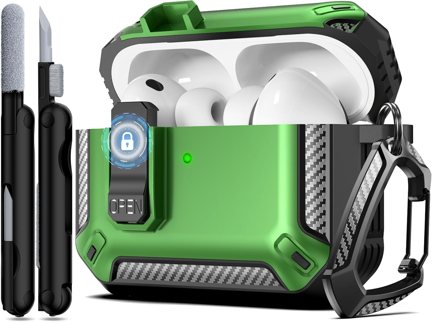 MHYALUDO for Airpods Pro 2Nd Gen Protective Case with Cleaning Kit, Military Hard Case with Lock for Airpod Gen 2 Charging Case 2023, 2022, Black