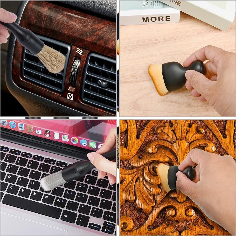 4 PCS Car Detailing Brush Set, Car Brush Interior, Car Detailing Brushes Duster with Soft Bristles, Car Cleaning Brush Dust Removal Brushes Tool for Interior/Exterior Automotive Trim Wheel Rim