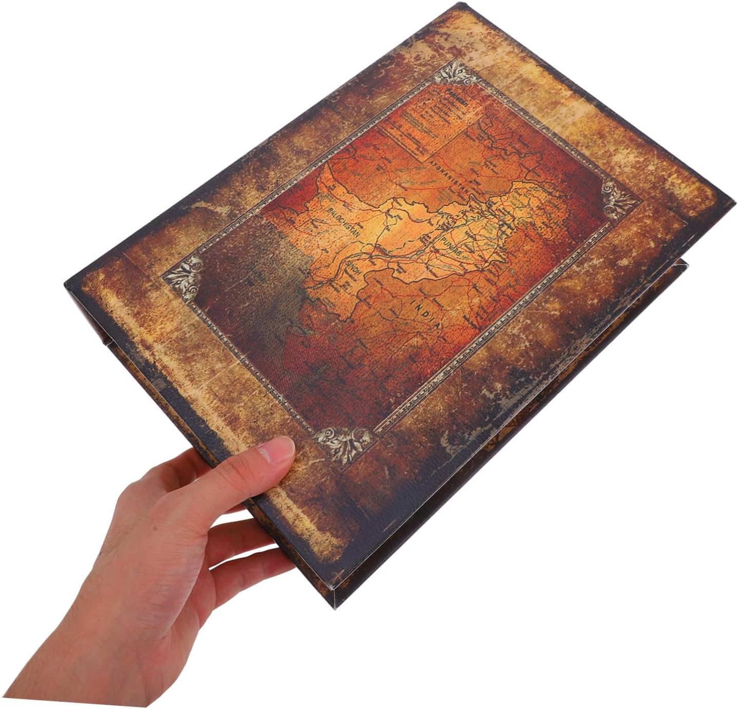 Vintage Book Shaped Storage Box Decorative Fake Book Key Box Large Nautical Map Design Decorative Bookshelf Prop Keepsake Organizer image number 1