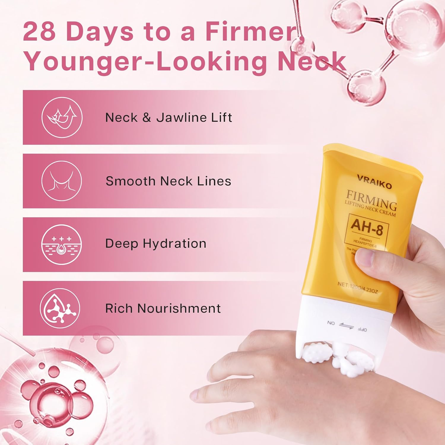VRAIKO AH-8 Neck Firming Cream, 2-In-1 Gua Sha Neck Cream Roller with AH8 & Ceramide NP, Nourish Hydrate Double Chin Cream for Face Lift, Jawline & Sagging Skin (1PC) image number 1
