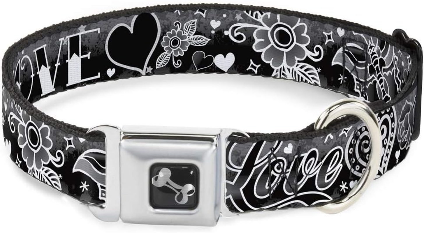Buckle-Down Seatbelt Buckle Dog Collar - Love Love Purple - 1.5" Wide - Fits 18-32" Neck - Large