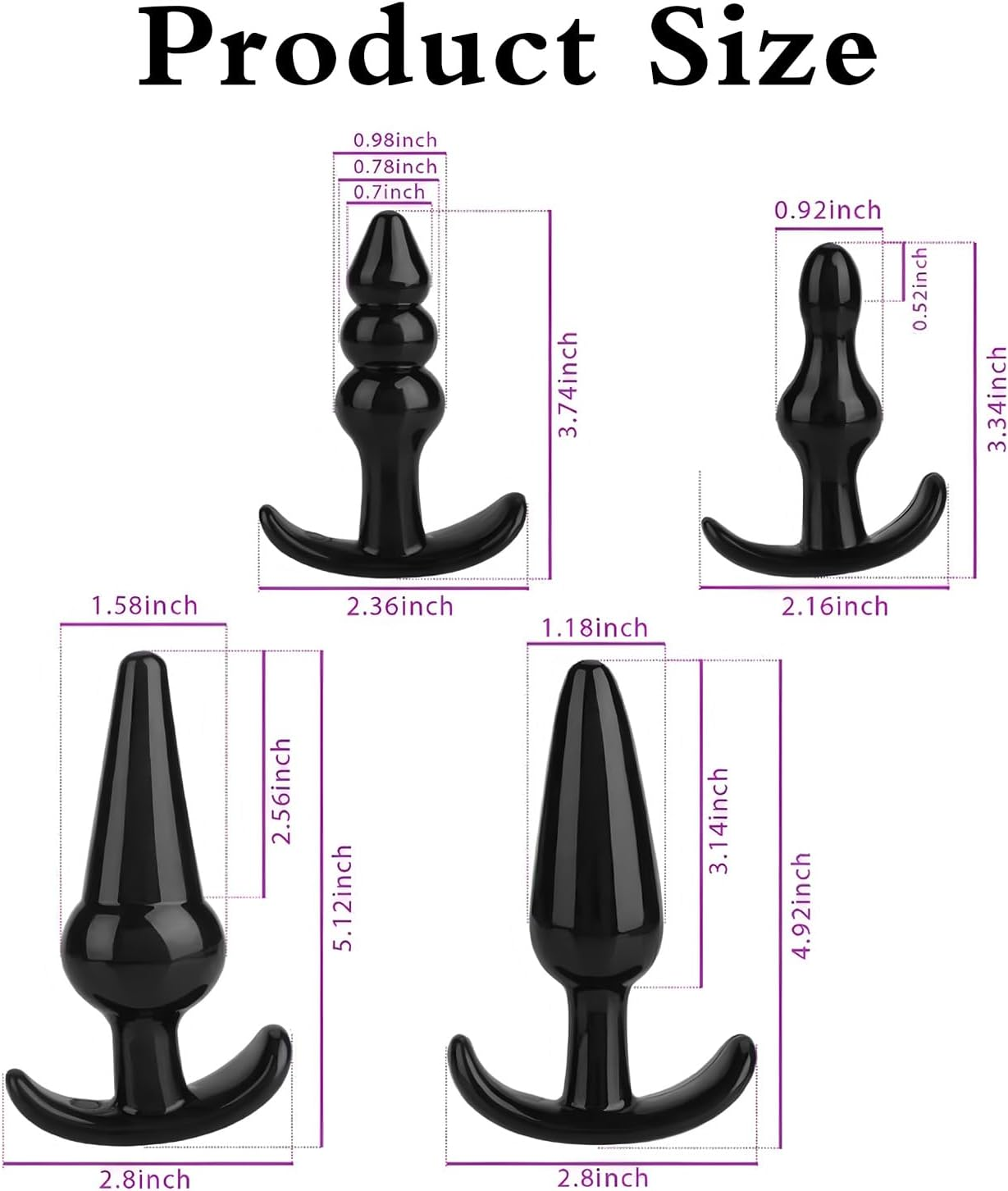 Mineens Anal Training Kit with 4 Silicone Butt Plugs - Graduated Sizes for Beginners and Advanced Users, Prostate Massager for Men and Women Sex Toy (Black) - Purple image number 3