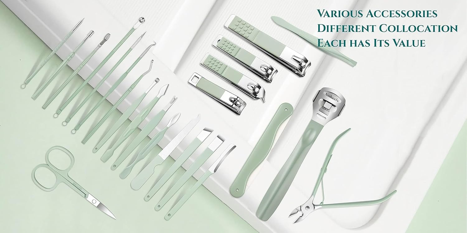7-Piece Manicure Set, Stainless Steel Nail Care Kit with Case, Mint Green image number 6