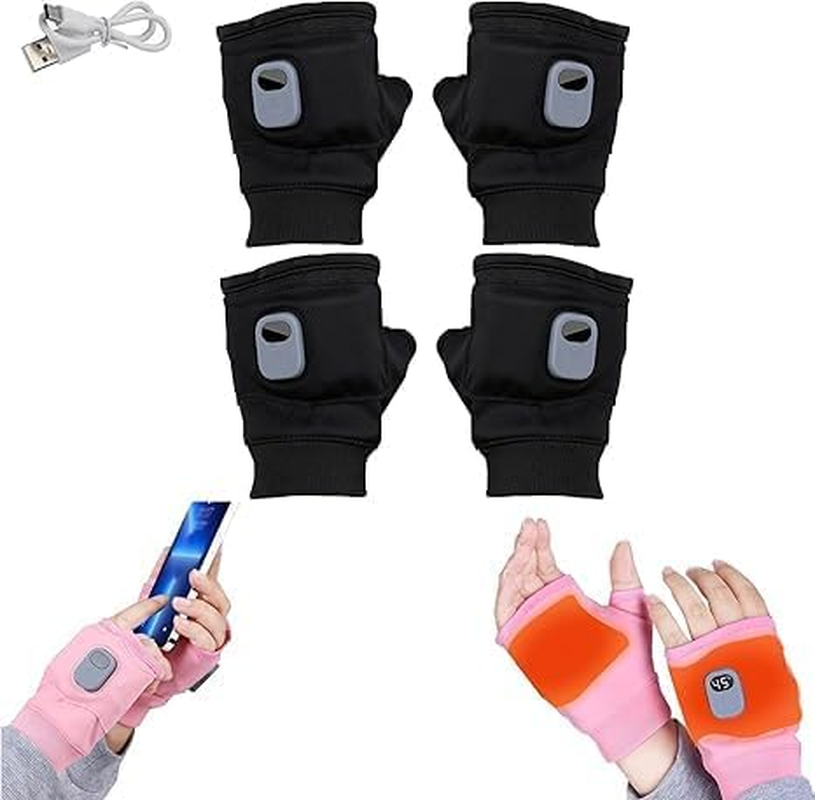 Heated Gloves for Women, Smart Thermostatic Electric Heated Fingerless Gloves Rechargeable, USB Portable Heating Gloves, Winter Hand Warmer for Work Cycling Skiing Outdoor Snow